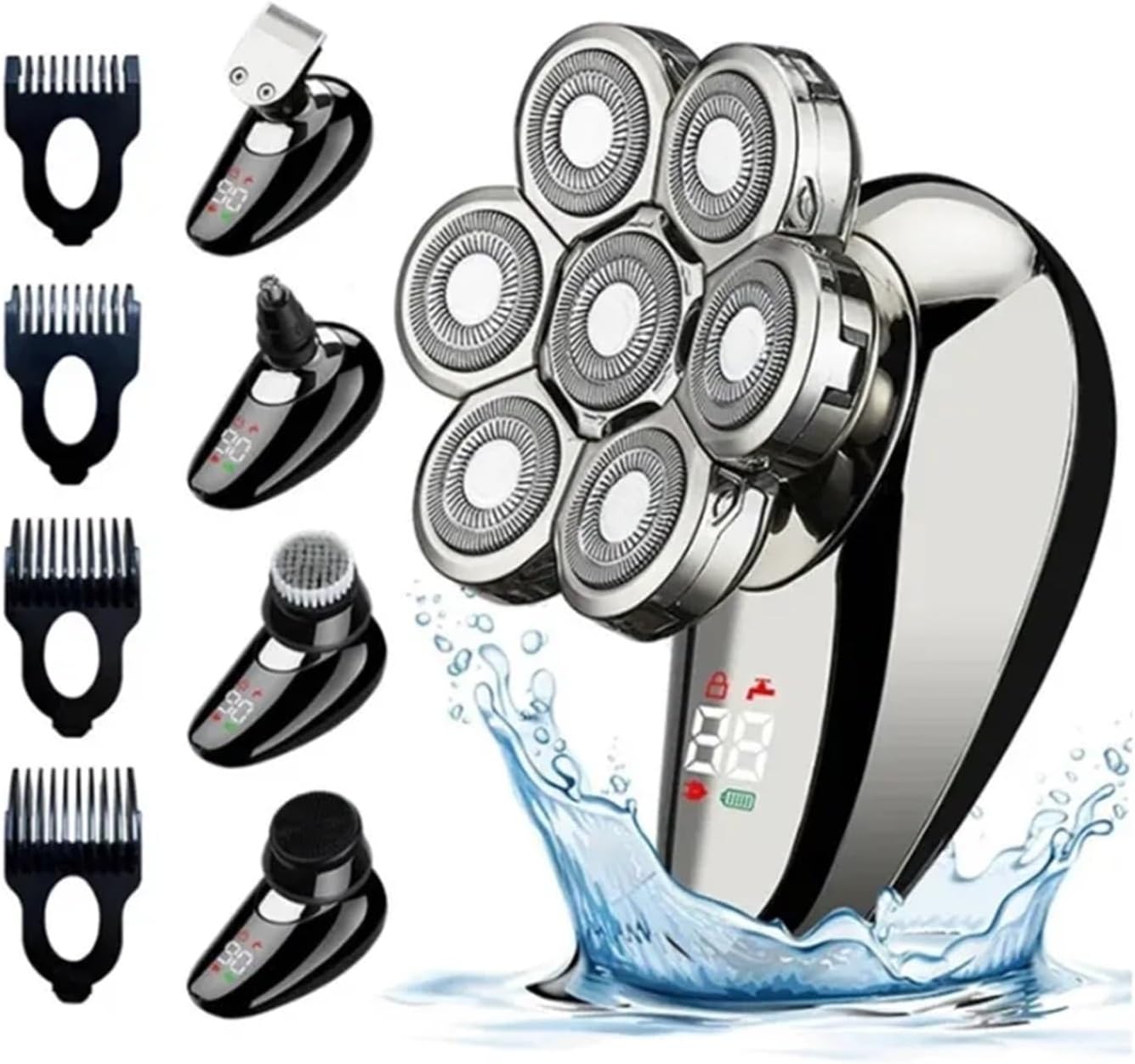 7D Floating Blade 5-in-1 Electric Shaver For Men - Rechargeable Bald Head Hair Clipper, Nose Trimmer & Beard Razor, Multi-Functional Grooming Kit(Black 5 IN 1 Box)