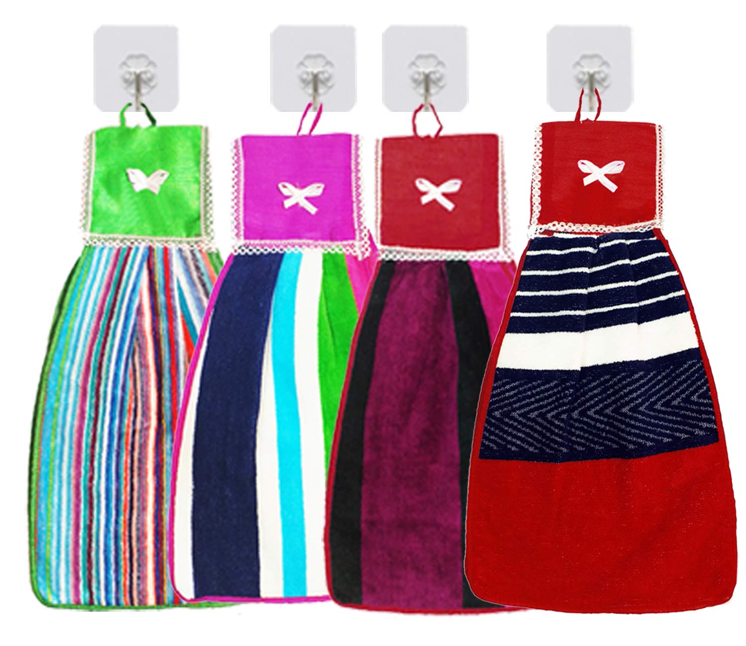 Heart Home Hanging Cotton 4 Pieces Cotton Washbasin Napkin/Hand Towel for Kitchen and Bathroom (Multi)- CTHH3429, Standard