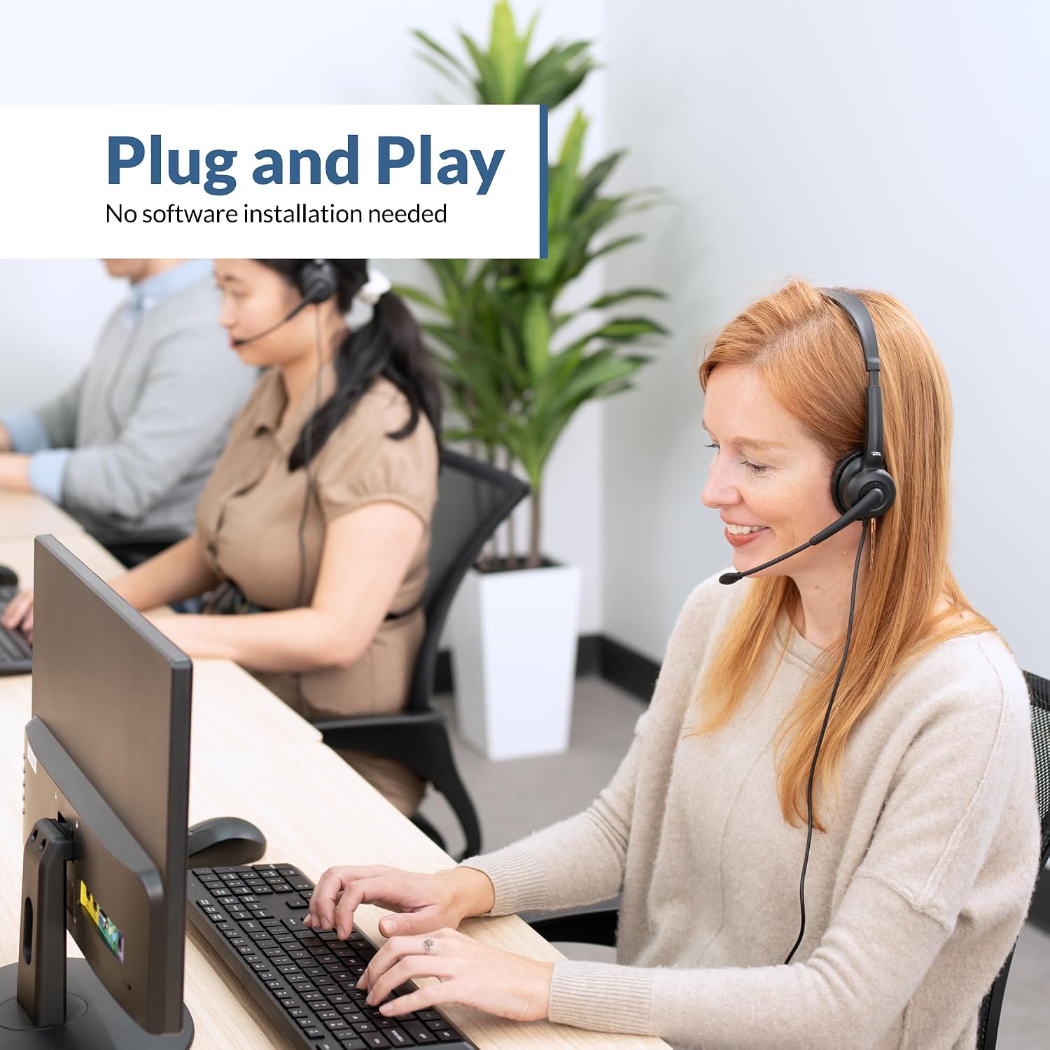 Cyber Acoustics Mono USB Headset with Noise Cancelling Microphone (AC-104ENC) – Call Center & Office Single Ear Wired Headphones, ENC Mic for Computer Work & Online Meetings