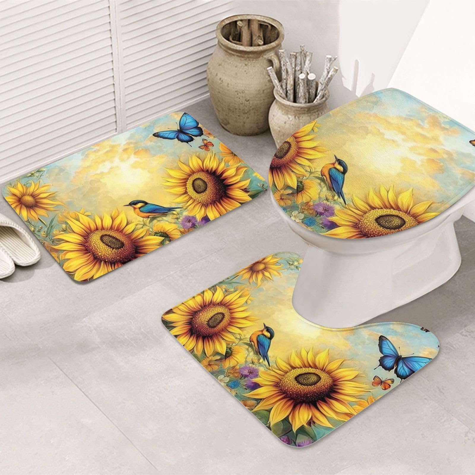 Alfombrilla de baño colibrí textil lavable y funda de asiento WC