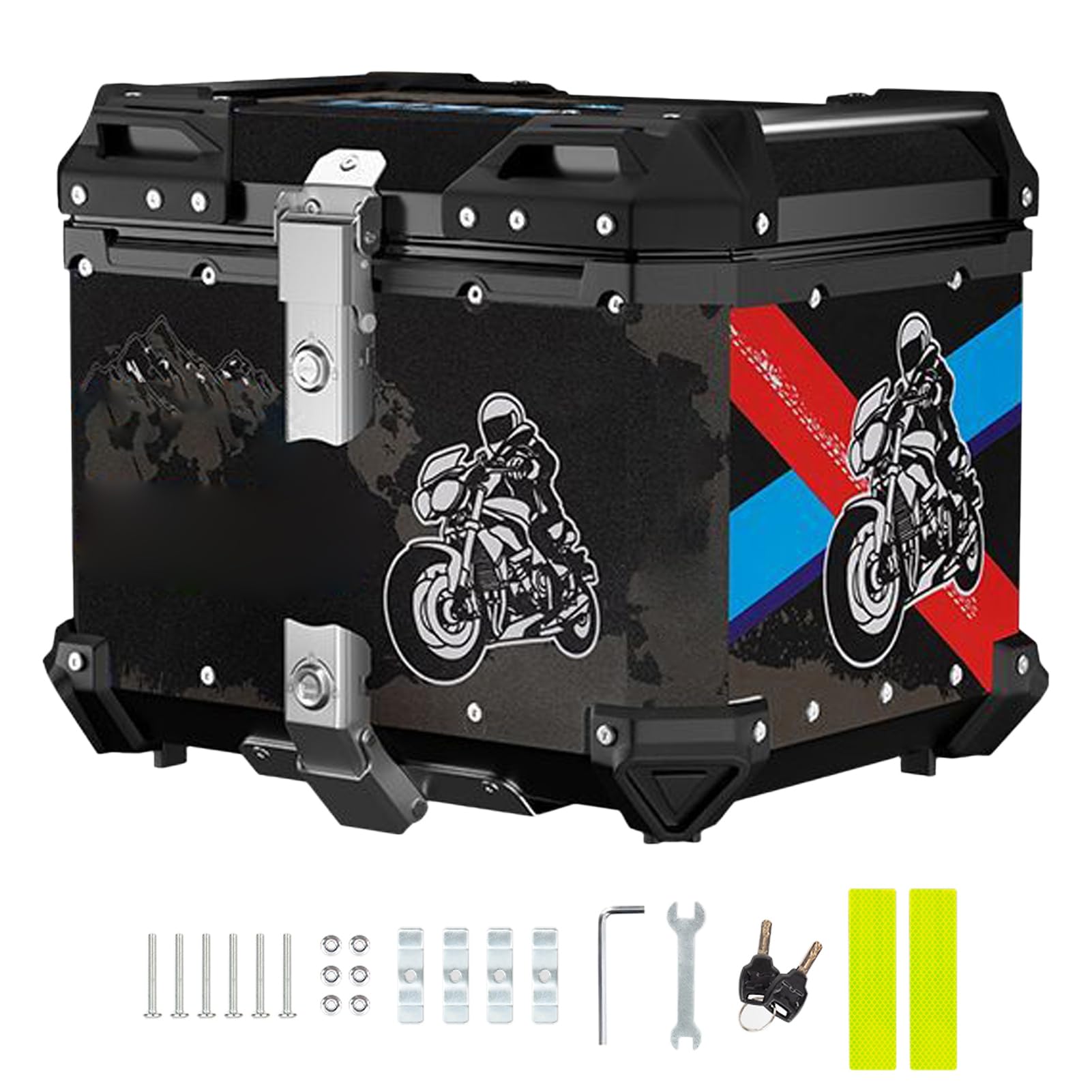 Qqmora Skrzynia Ogonowa Motocykla ze Stopu Aluminium 65L, Trwała Walizka Bagażowa do Przechowywania z Tyłu na Wycieczki, Wyściółka Odporna na Wstrząsy, dla Entuzjastów Motocykli