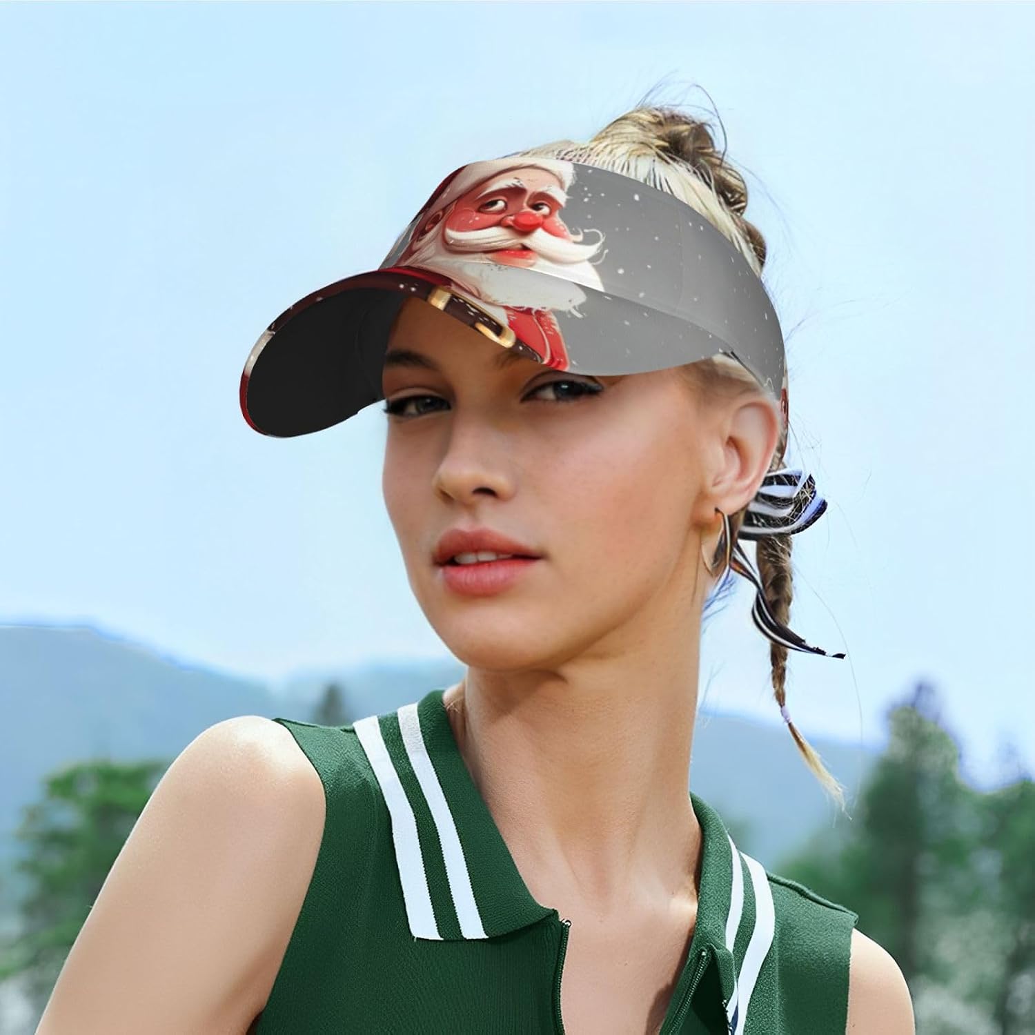 Cartoon Santa Claus Print Sport Sun Visor Hats Adjustable Empty Top Baseball Cap Women and Men Sun Visor Hat Black