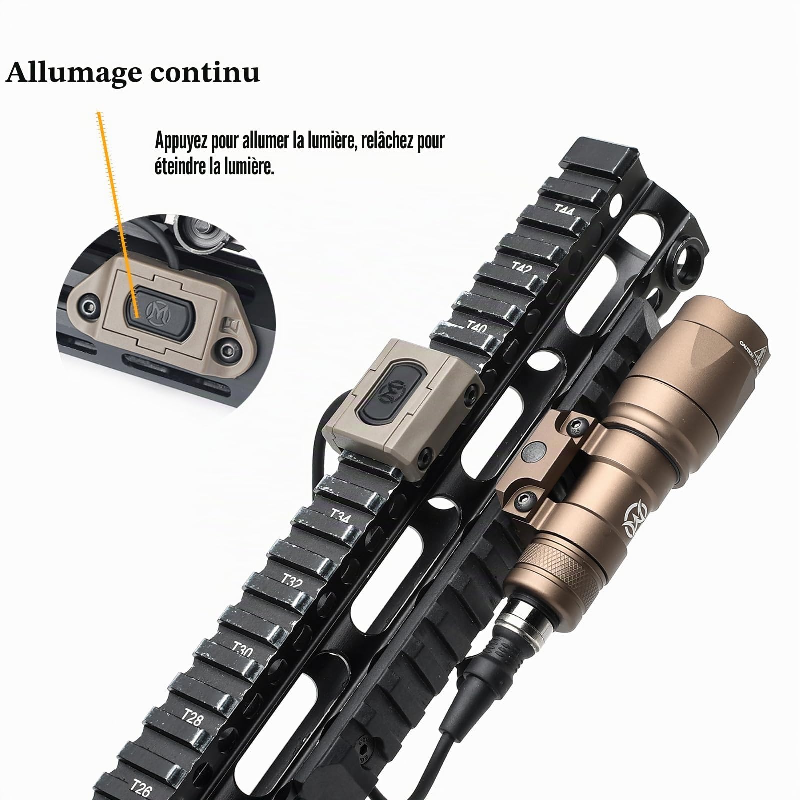 Lampe De Poche Tactique QIRUIMY M300A 600 Lumens Avec Interrupteur Double Fonction Pour Rail Picatinny 20 Mm (Noir)