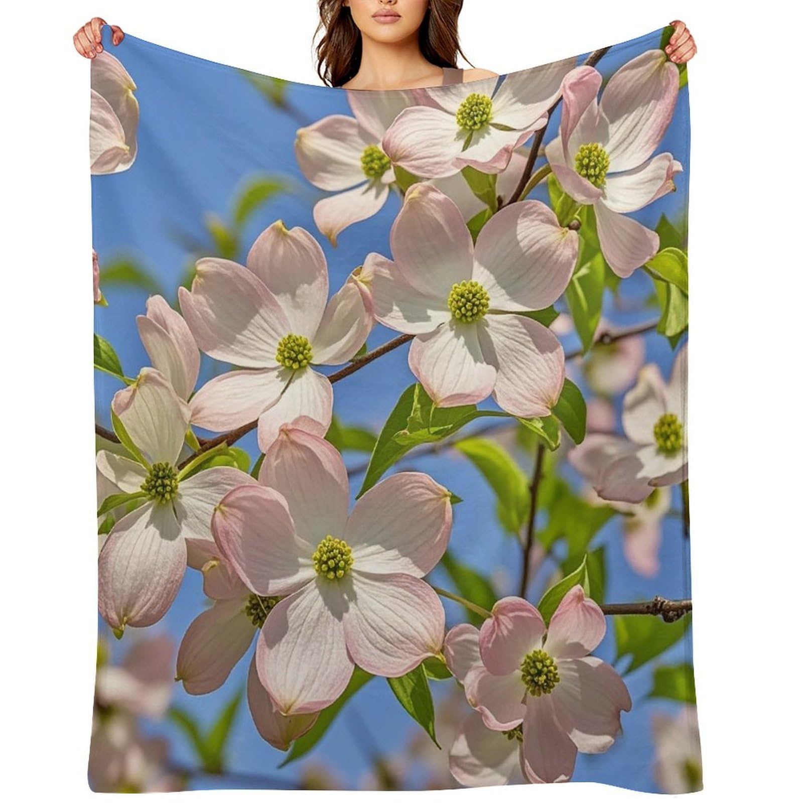 Spring Dogwood Blossoms Throw Blanket for Couch and Bed Super Soft Warm Lightweight Throw Blankets Cozy Fuzzy Flannel Blanket Personalized Decorative Blankets for Sofa Decor 60"x80"
