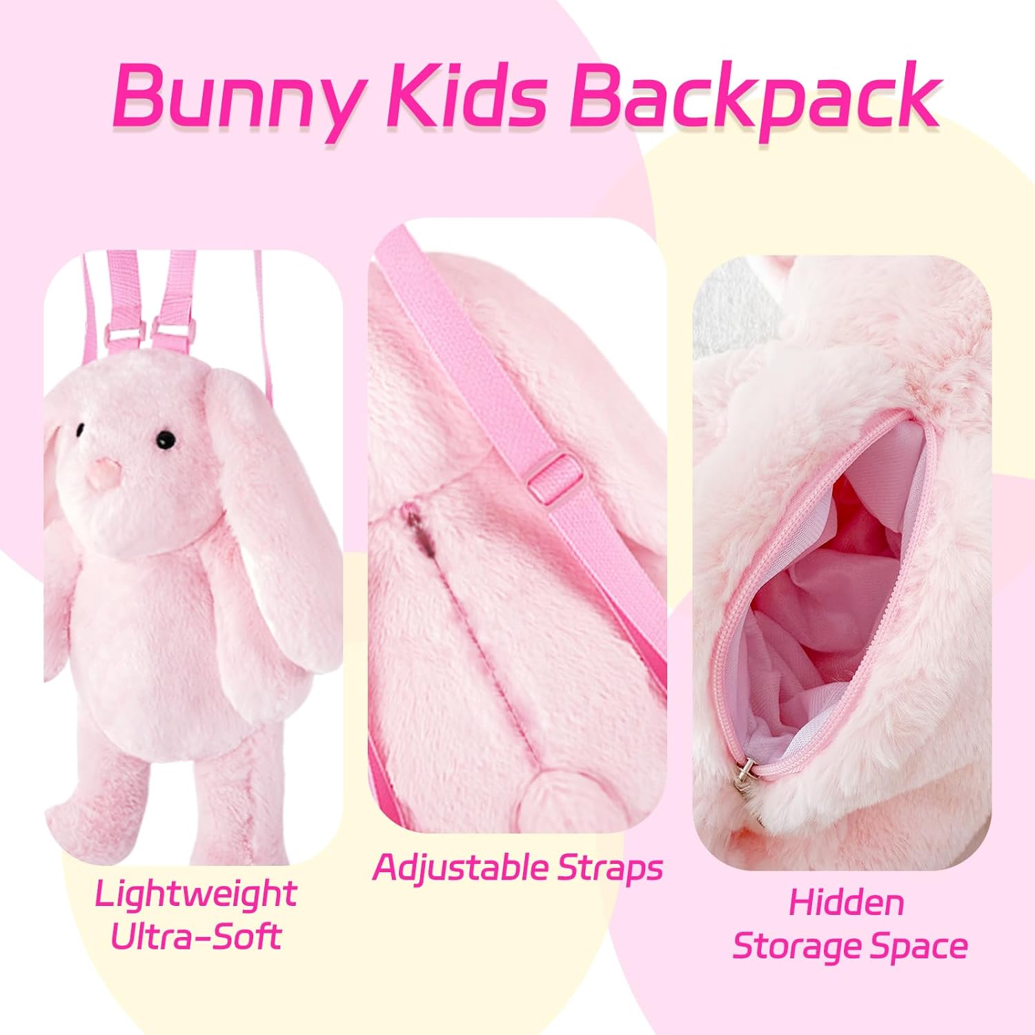 15.7" Cute Stuffed Toddler Backpack for Kids - 3D Rabbit Stuffed Animal Daypack, Soft Huggable Toy Shoulder Bag with Adjustable Straps for Baby Girl Gift Aged 2-7 Birthday Easter Gift (Baby Bunny)