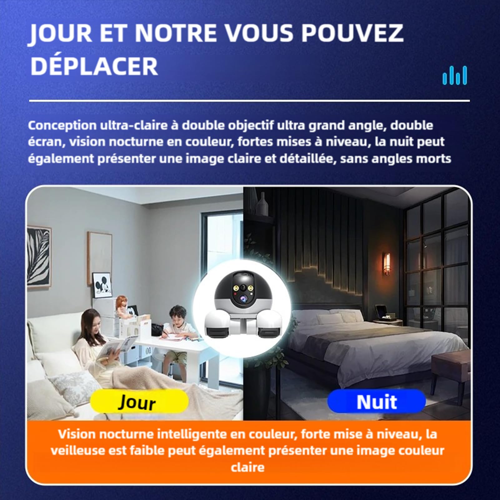 Elprico Robot de Caméra en Mouvement, Appareil Photo Robot à Double Objectif 1080p avec Roues, Télécommande D'application, Conversation Bidirectionnelle, Batterie 5200mAh