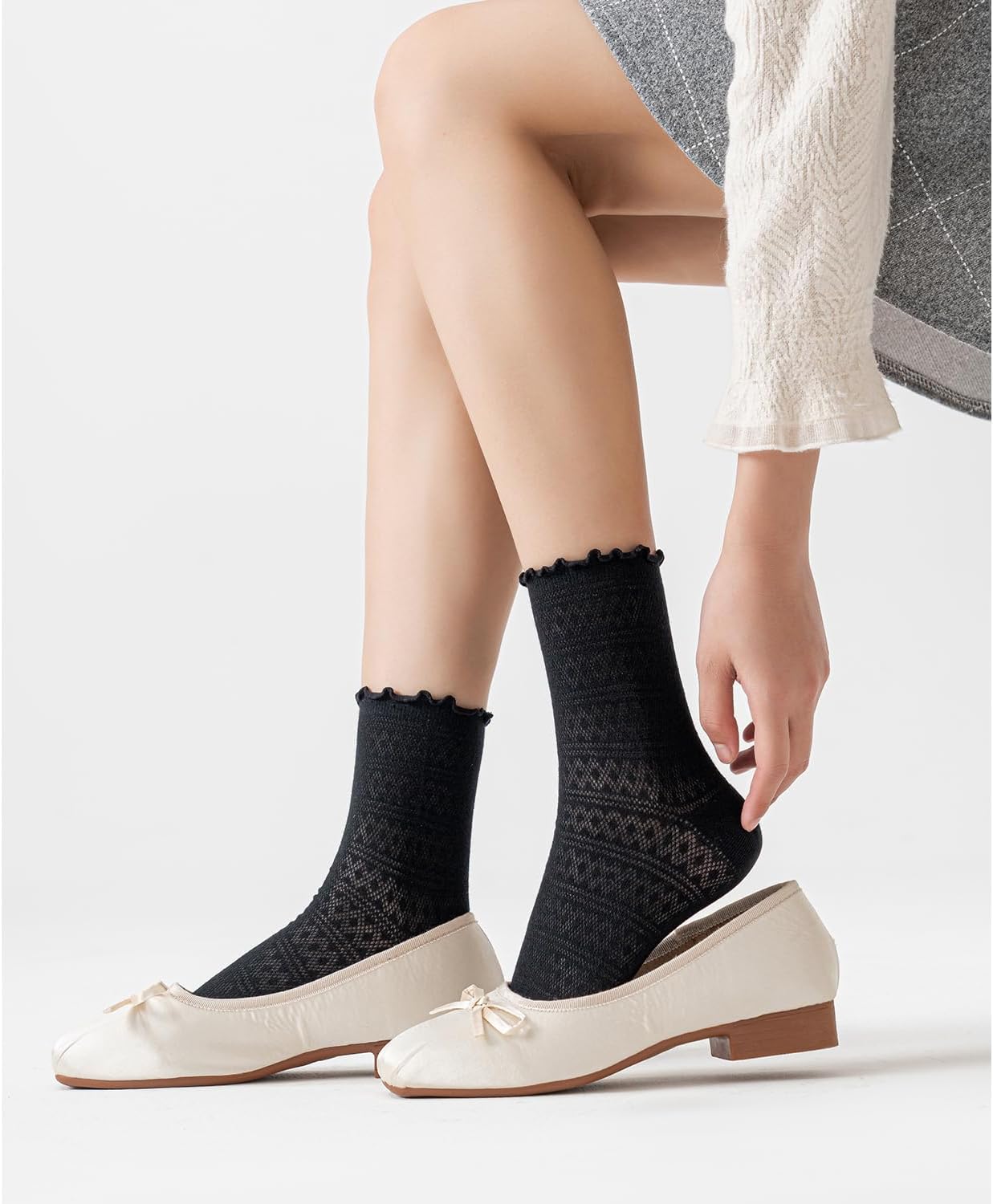 Mcool Mary Women's Ruffle Socks Mesh Casual Lace Cotton Ankle Ultra Thin Frilly Crew Socks for Women 6 Pairs - Image 5