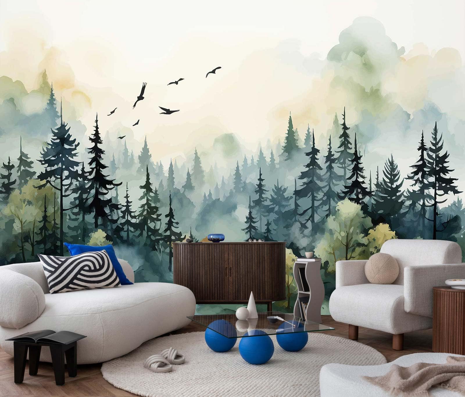 Jdayda Green Forest Woodland Wallpaper Mural Large Art Wall Decorative Mural for Bedroom Living Room (Not Self-Adhesive)