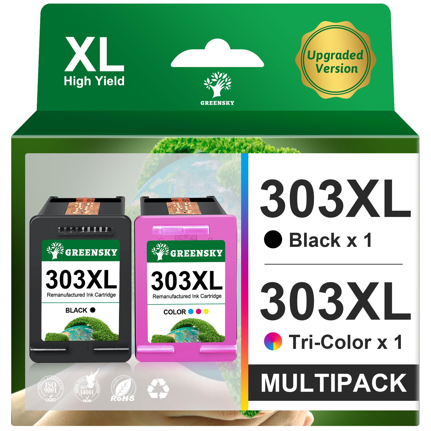 GREENSKY 303 XL 303XL Cartuchos de Tinta para HP 303 XL Negro e Color Pack | Compatible para HP Envy Photo 6232 6220 7830 6230 7130 7134 6234 6222 6255 6258 6552 7120 7800 7900 Tango X (1Negro,1 Color)