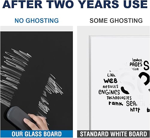 Miniatura 5 de TSJ OFFICE Pizarra blanca magnética de cristal de 36 x 24 pulgadas, para montaje en la pared, color negro, sin marco, para oficina, hogar y escuela