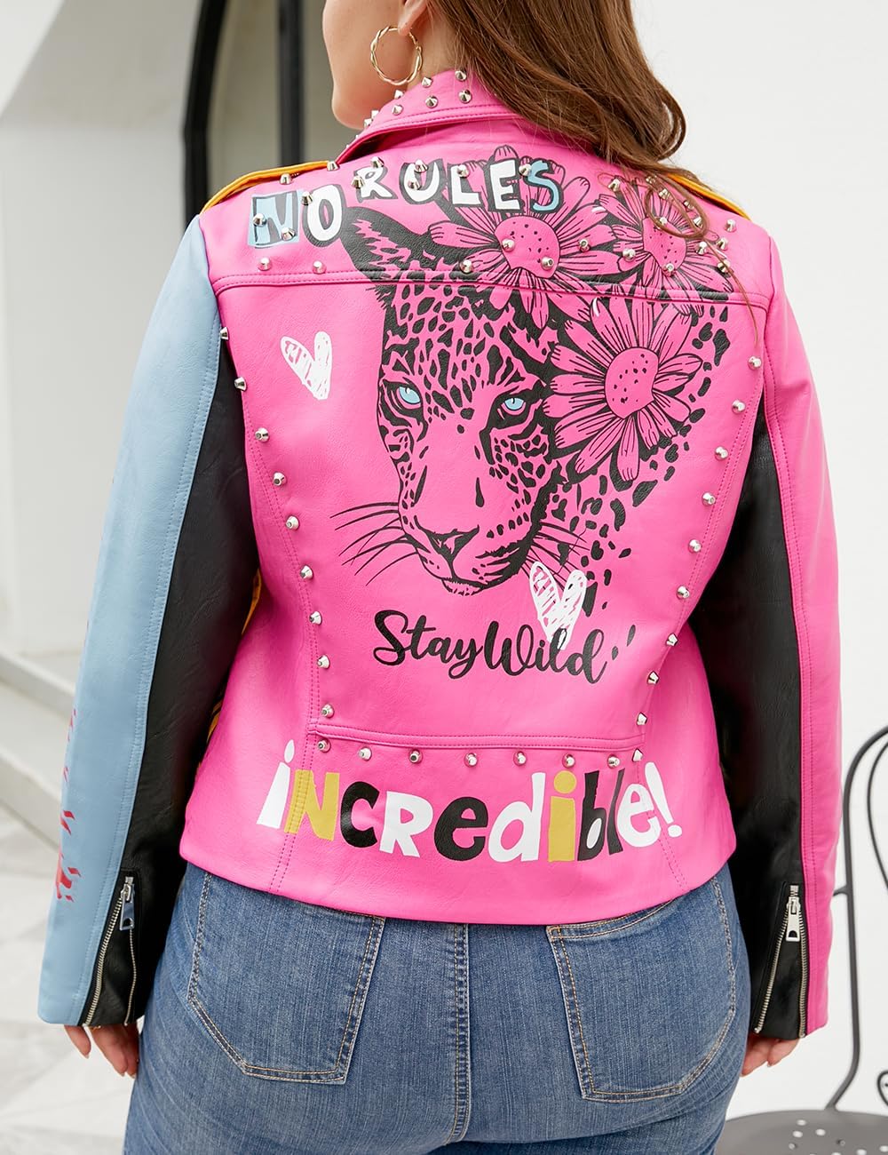 Geschallino Women's Faux Leather Jacket Plus Size Fall Motorcycle Biker Clothes Outfits Short Fashion PU Coat (1X-5X) - Image 2