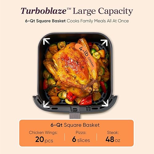 Miniatura 9 de Cosori 9-in-1 TurboBlaze Air Fryer 6 Qt, Premium Ceramic Coating, 90°–450°F, Precise Heating for Even Results, Air Fry, Roast, Bake, Broil, Dry