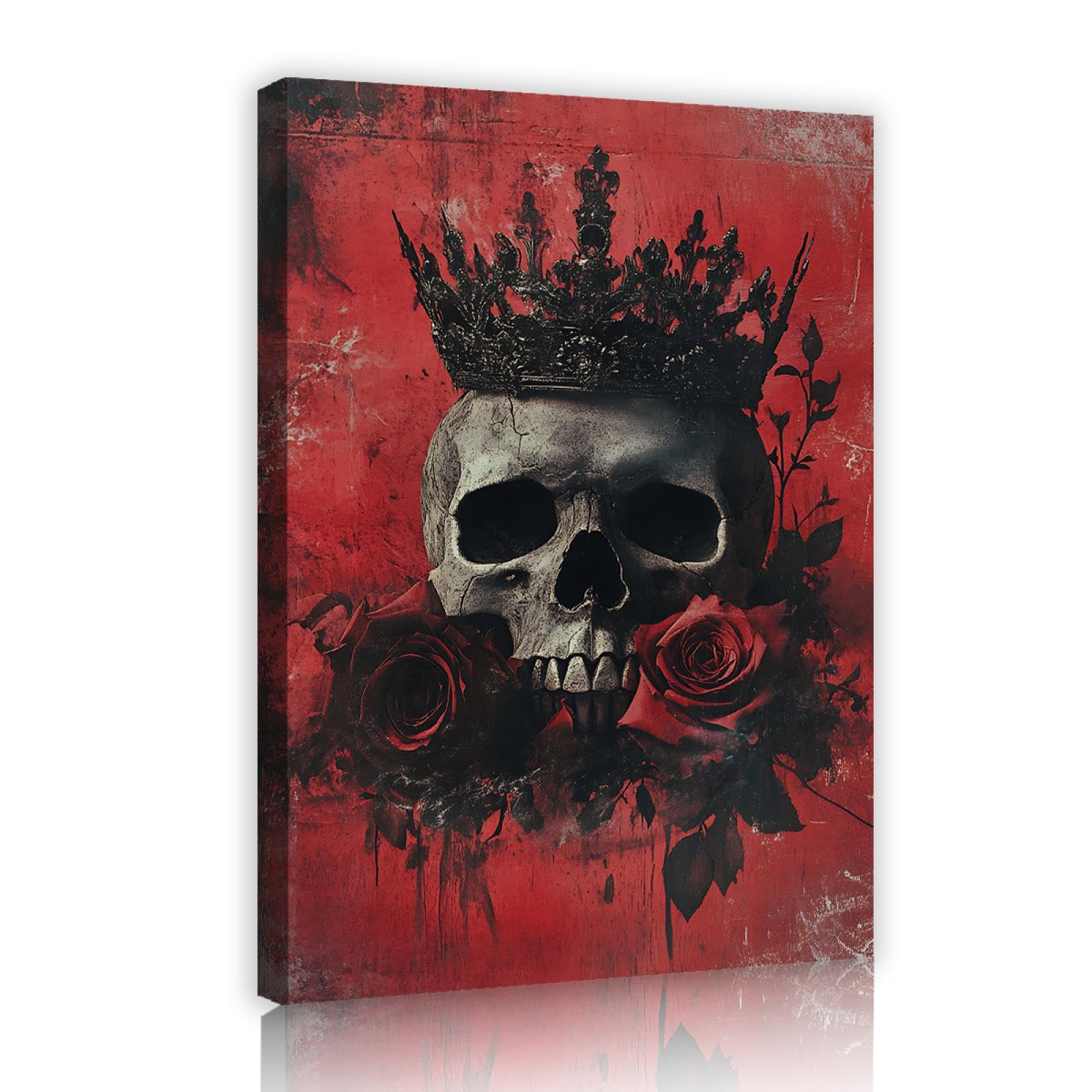 YUNART Arte murale dark academia poster gotico di Halloween stampe su tela con teschio e rosa pittura gotica decorazione murale nostalgica vintage 45x68cm Telaio interno