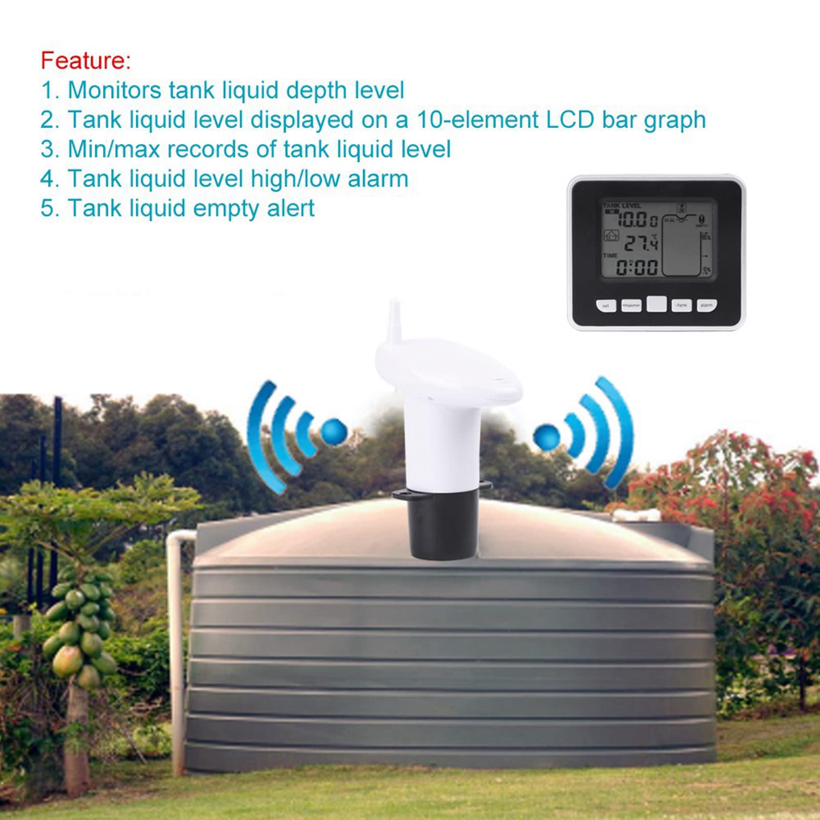 Transmisor de Sensor de Nivel de Agua para Tanque, con Pantalla de Temperatura y Alarma de Nivel Bajo de Líquido