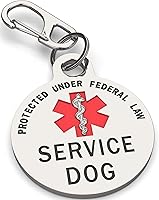 K9King Service Dog Tag Double Sided - Federal Protection & Red Medical Alert Symbol, 1.25" Durable ID for Collars, Harnesses, Vests - All Breeds