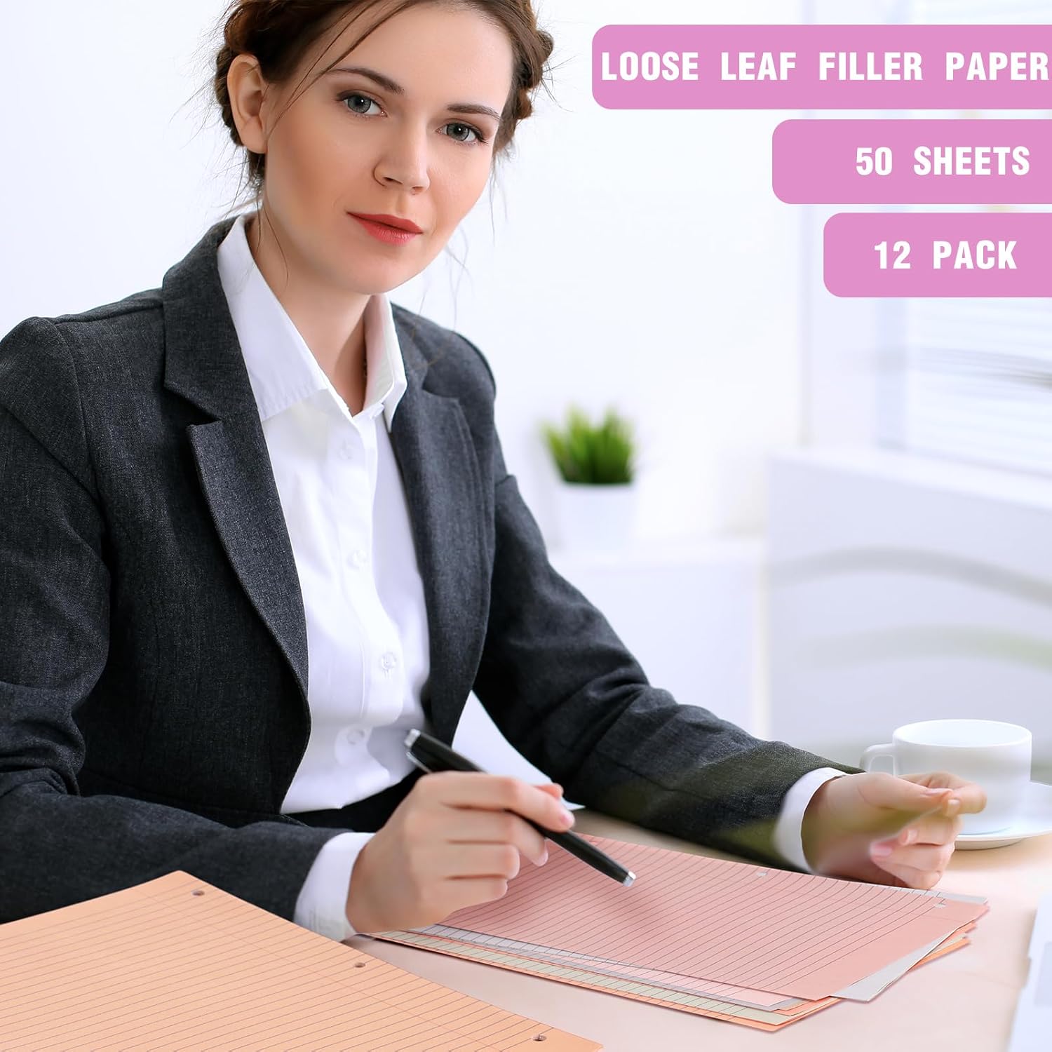 PerKoop 12 Pack 600 Sheets Colored Lined Paper Bulk College Ruled 8 x 10.5 Inches, Loose Leaf Notebook Paper 3 Hole Ring Punched Filler Back School Supplies, Line Spacing 0.7cm (Cute Color)