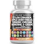 Clean Nutraceuticals Ceylon Cinnamon Capsules + Berberine Turmeric Apple Cider Vinegar Ginseng Bitter Melon Gymnema Milk Thistle Fenugreek Supplement Pills Powder for Men & Women