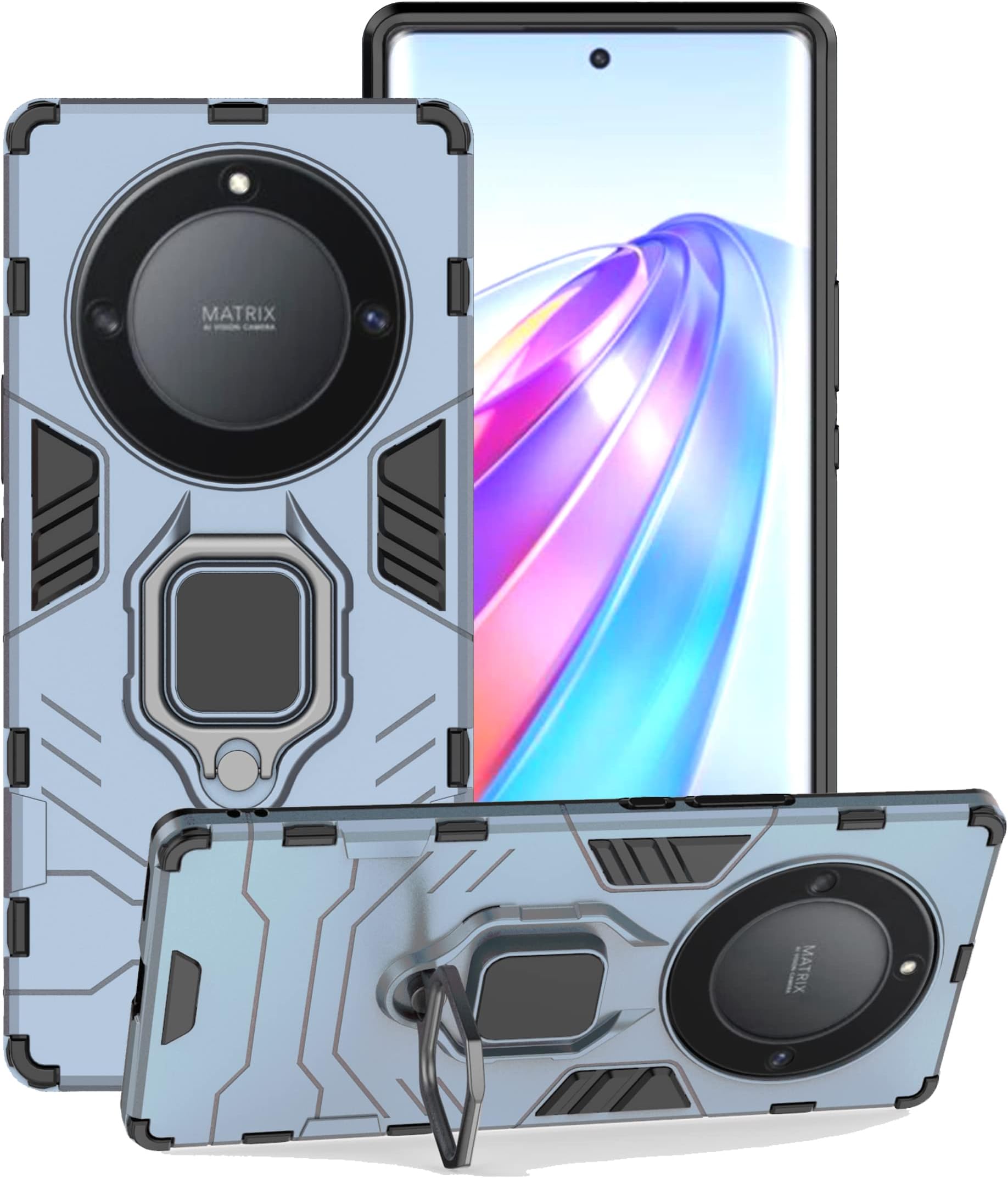 SATURCASE Custodia per Honor Magic 5 Lite, anello Kickstand Hybrid 2 in 1 [PC e silicone] Custodia protettiva antiurto a doppio strato per Honor Magic 5 Lite (HZ-Red