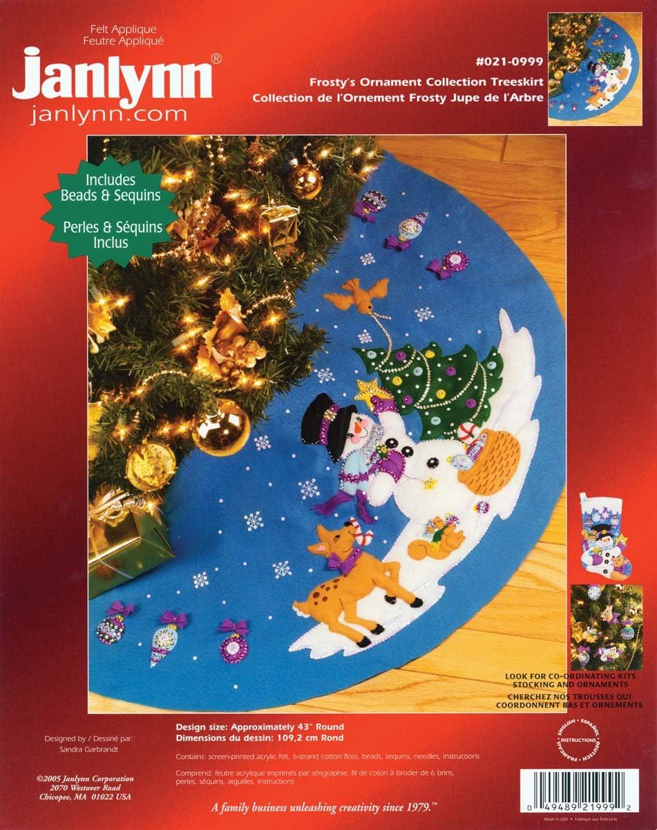 Frosty's Favorite Ornament Tree Skirt Felt Applique Kit-45 Inch Round
