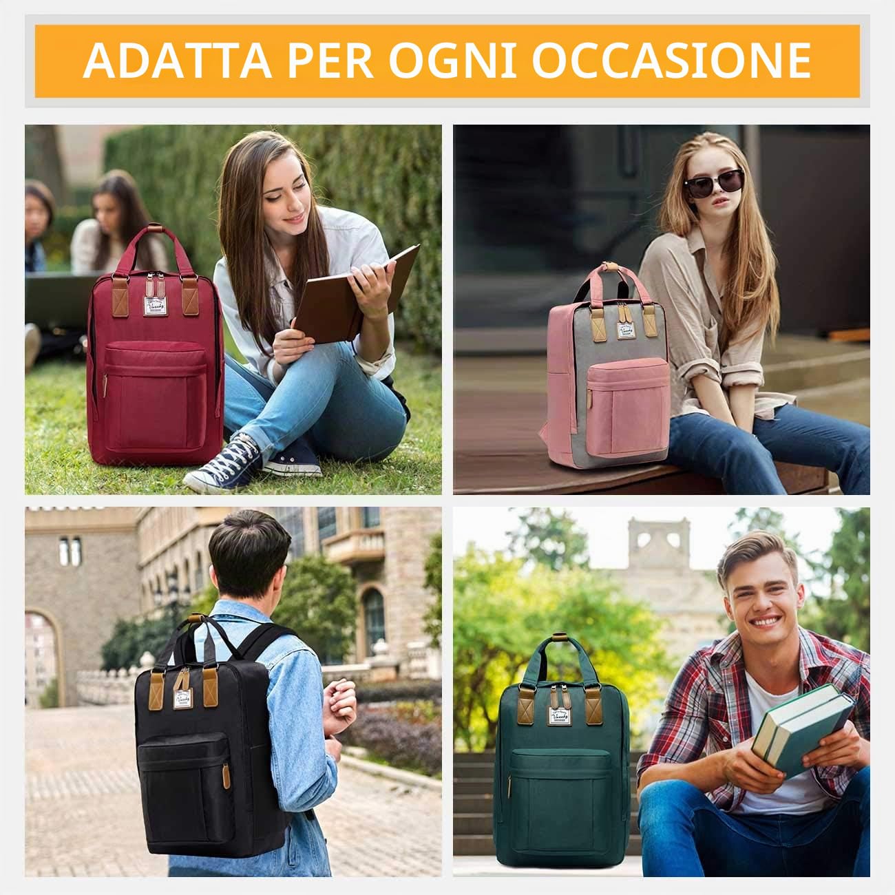 VASCHY Zaino porta PC, Zaino Donna Zaino PC 15.6 Pollici Zaino Scuola Zaino Lavoro Donna Zaino Uomo Vintage Zaino da Viaggio Antifurto Donna Zaino Università Trekking