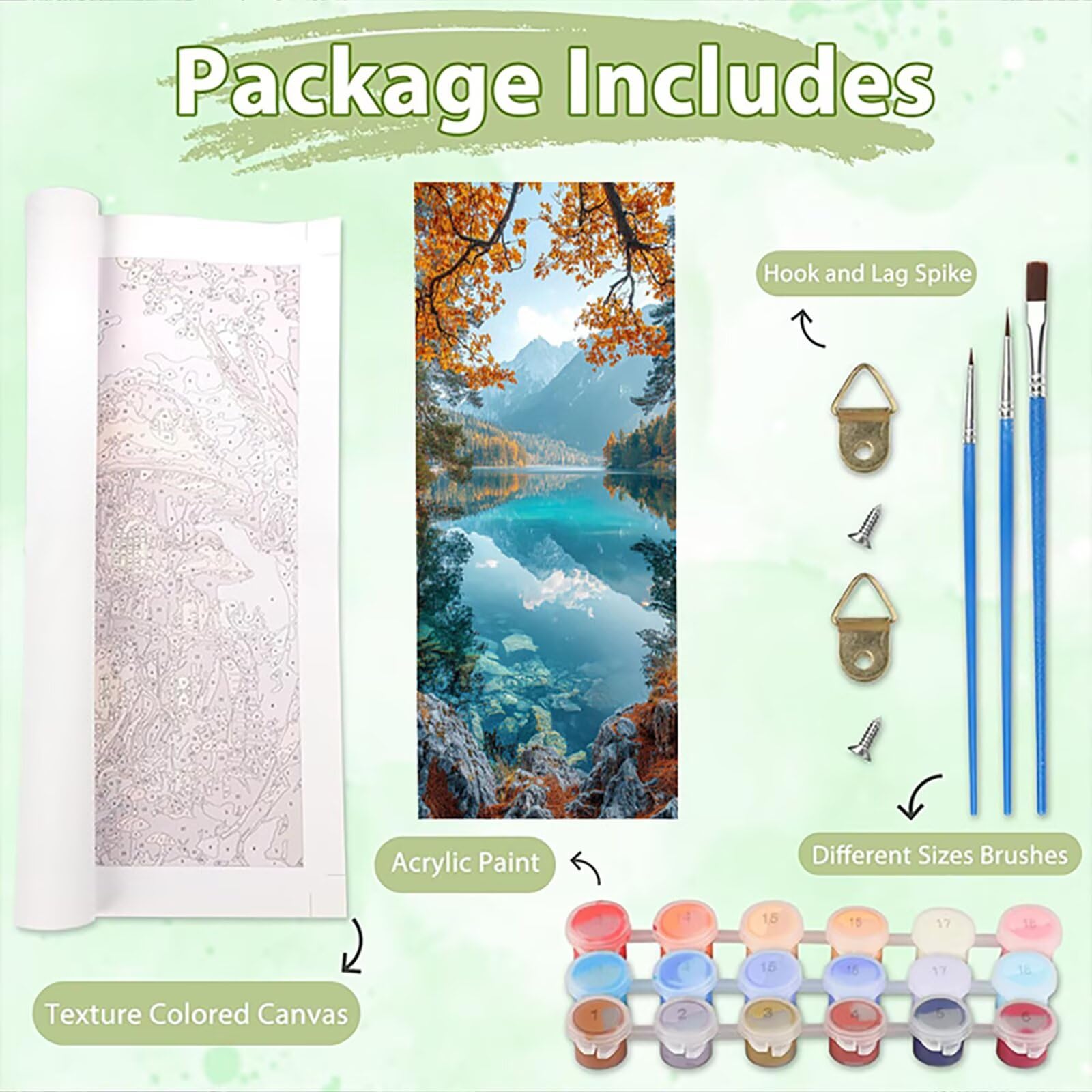 Malen Nach Zahlen 50x150cm Leinwand Seen Malen Nach Zahlen Erwachsene mit Ohne Rahmen, DIY Kreativ Set für Erwachsene mit Pinseln und Acrylfarbe, Zimmer Deko Berg Landschaft Geschenk, P0M-548