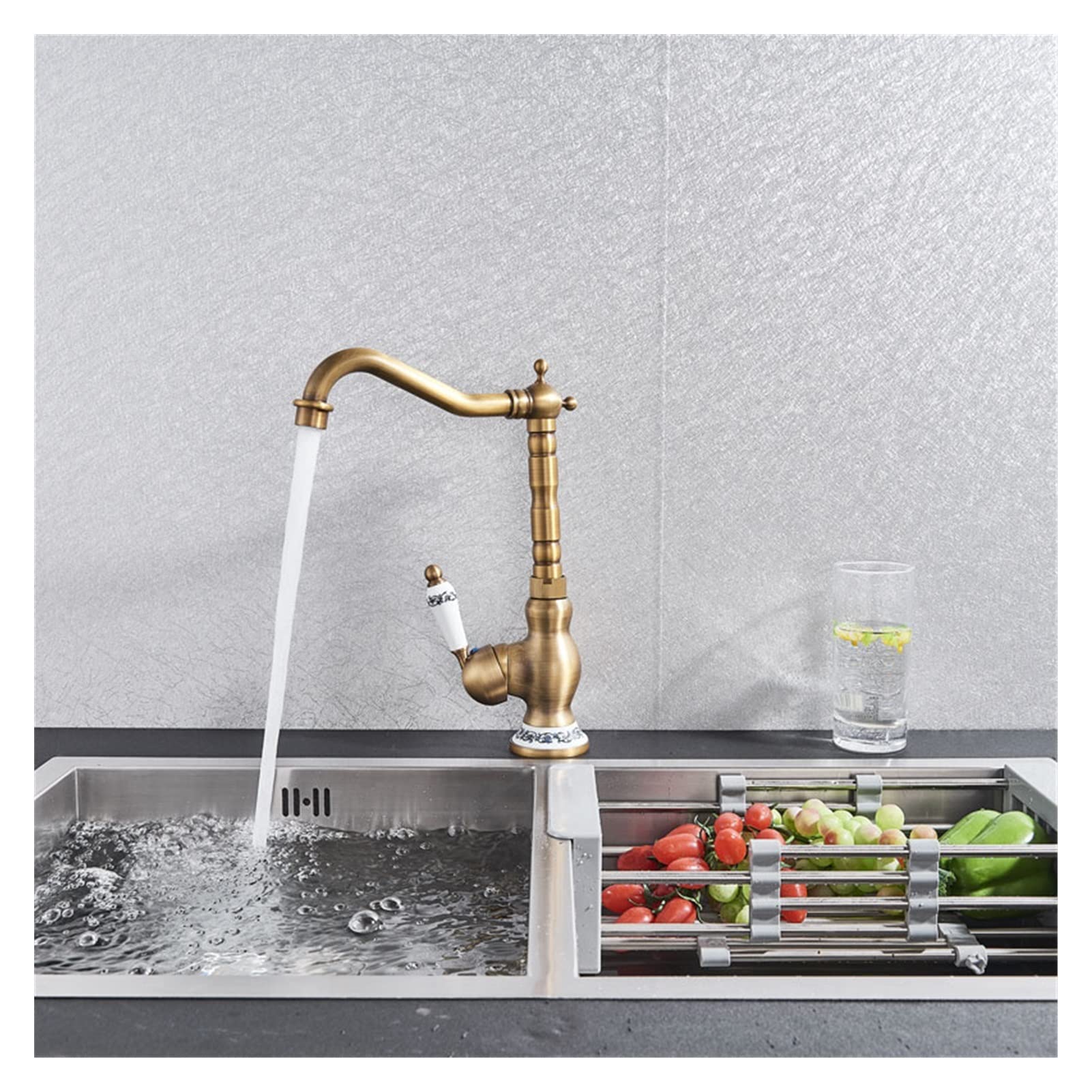 Rubinetto della Cucina,Rubinetto della Cucina Rubinetto Caldo E Freddo Rubinetto del Bagno Monoforo Gru Girevole Maniglia in Porcellana Blu E Bianca/B02 Comfortable Anniversary
