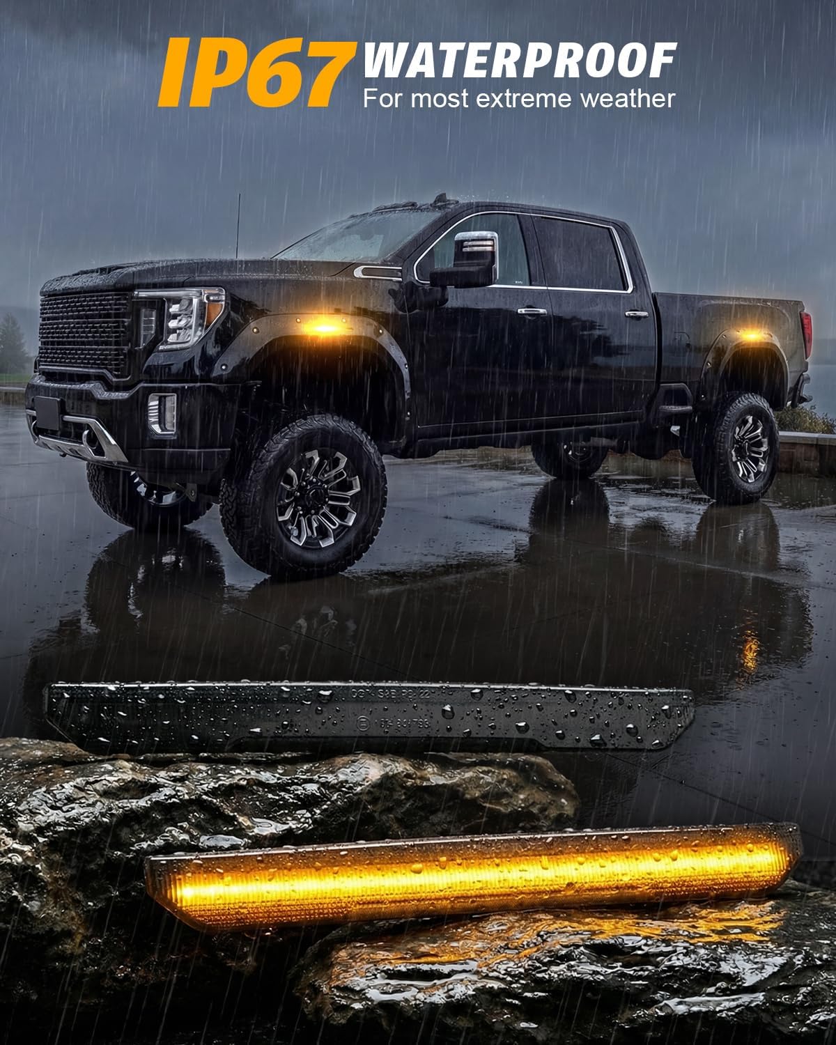 4PCS Dynamic LED Side Marker Light for 2020 2021 2022 2023 2024 2025 GMC Sierra 2500HD 3500HD Pickup Truck Front & Rear Smoked Lens Amber Side Marker Lamps, OEM Replacement #84806032,84806031