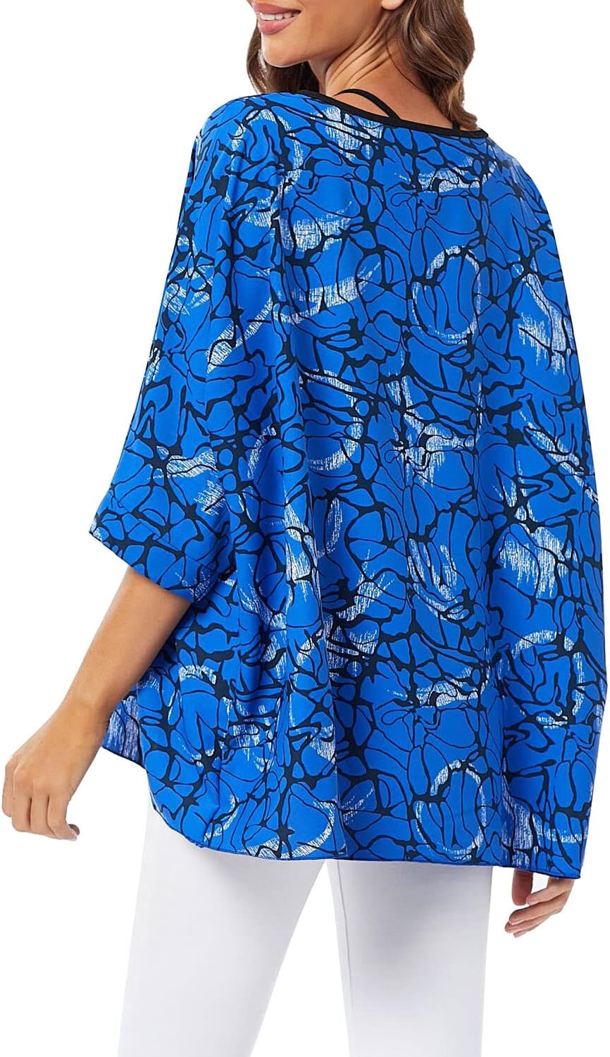 Rokou Womens Floral Chiffon Blouse Loose Batwing Bohemian Semi Sheer Tops - Image 4