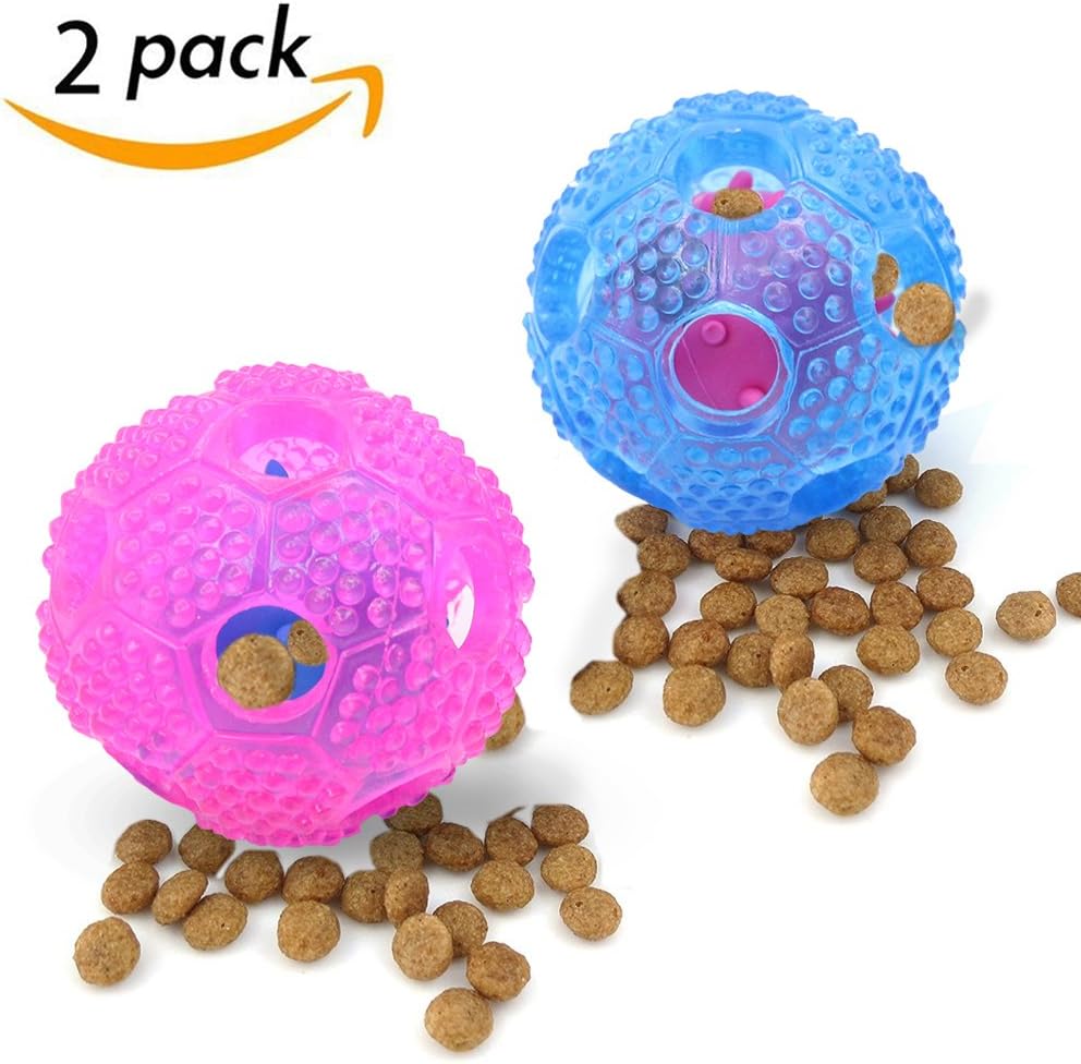 SCENEREAL Interactive Dog Treat Toys Set - Best Chew Toys Food Feeding Dispensing for Small Medium Large Dogs Pets Puppy Pack of 2, Pink and Blue