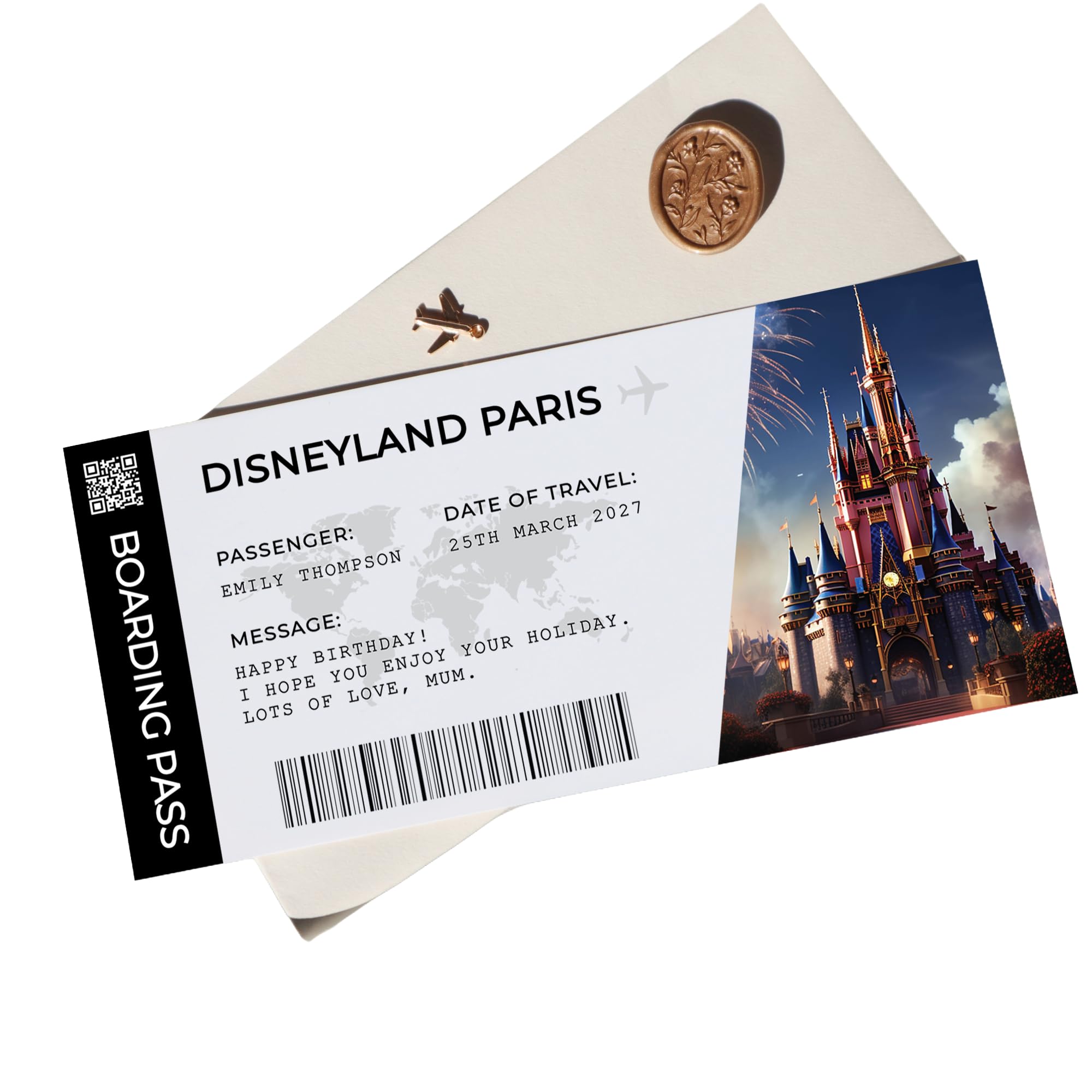 Personalised surprise reveal ticket destination travel boarding pass you're going to disneyworld paris card surprise holiday son daughter birthday christmas trip reveal gift ST-02