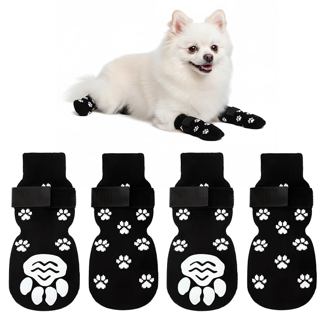 Foto 8 de 8 de Alyxen 2 Pares Calcetines Antideslizantes para Perros, Protector de Patas para Perro con Doble Agarre Lateral