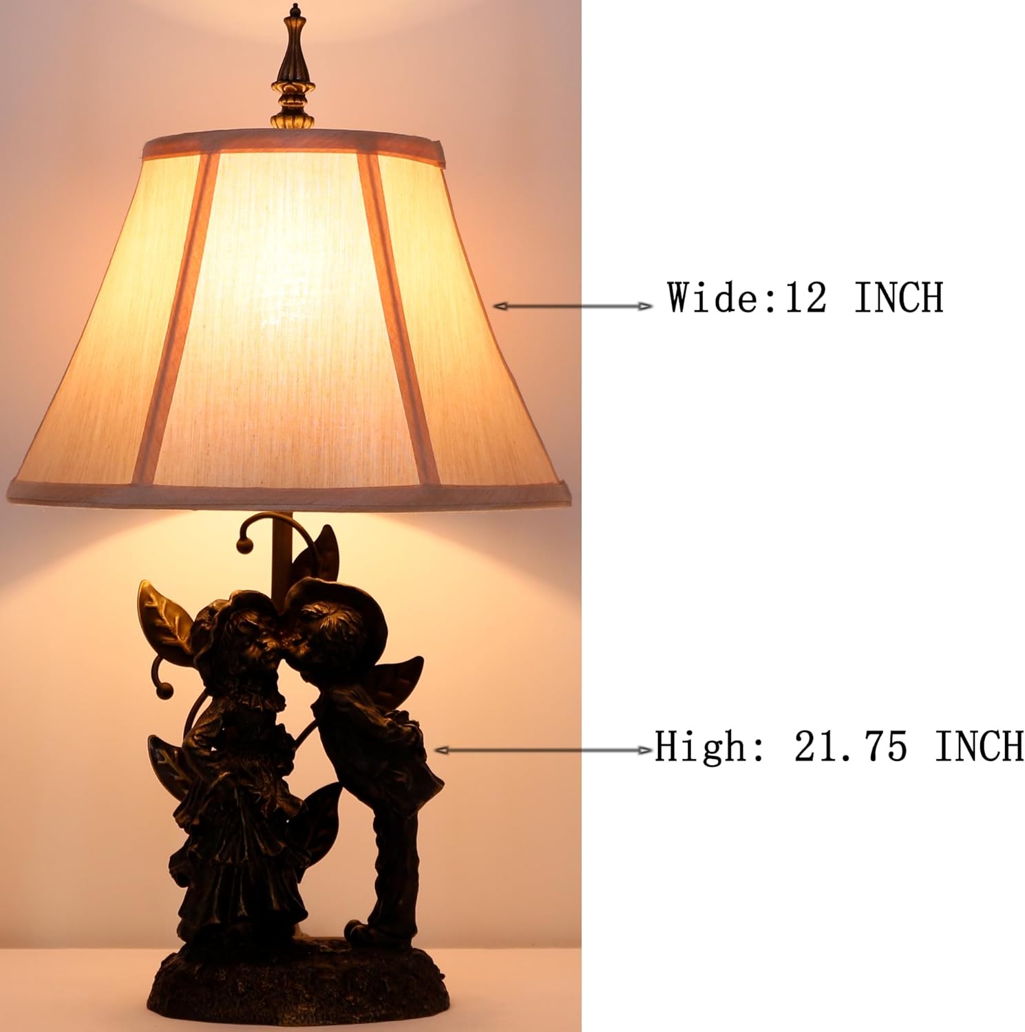 Table Lamp Mid-Century White Fabric Desk Reading Light with Antique Resin Sculpture Metal Leaf Base 21.75 Inch Tall Decor for Living Room Office Bedroom