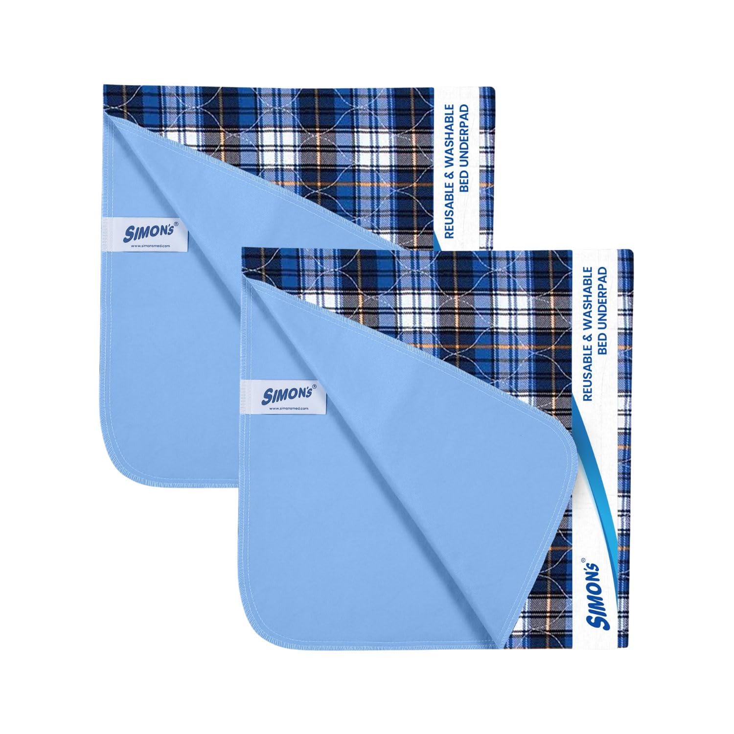 Simon’s Adult Reusable Stain-Mask Bed Underpad for Elderly, Heavy Absorbency Large Size 34 X 36 inches | Leak Proof 4 Layer Design Protects Surfaces for Incontinence Patients – Blue Check | Pack of 2-image-21
