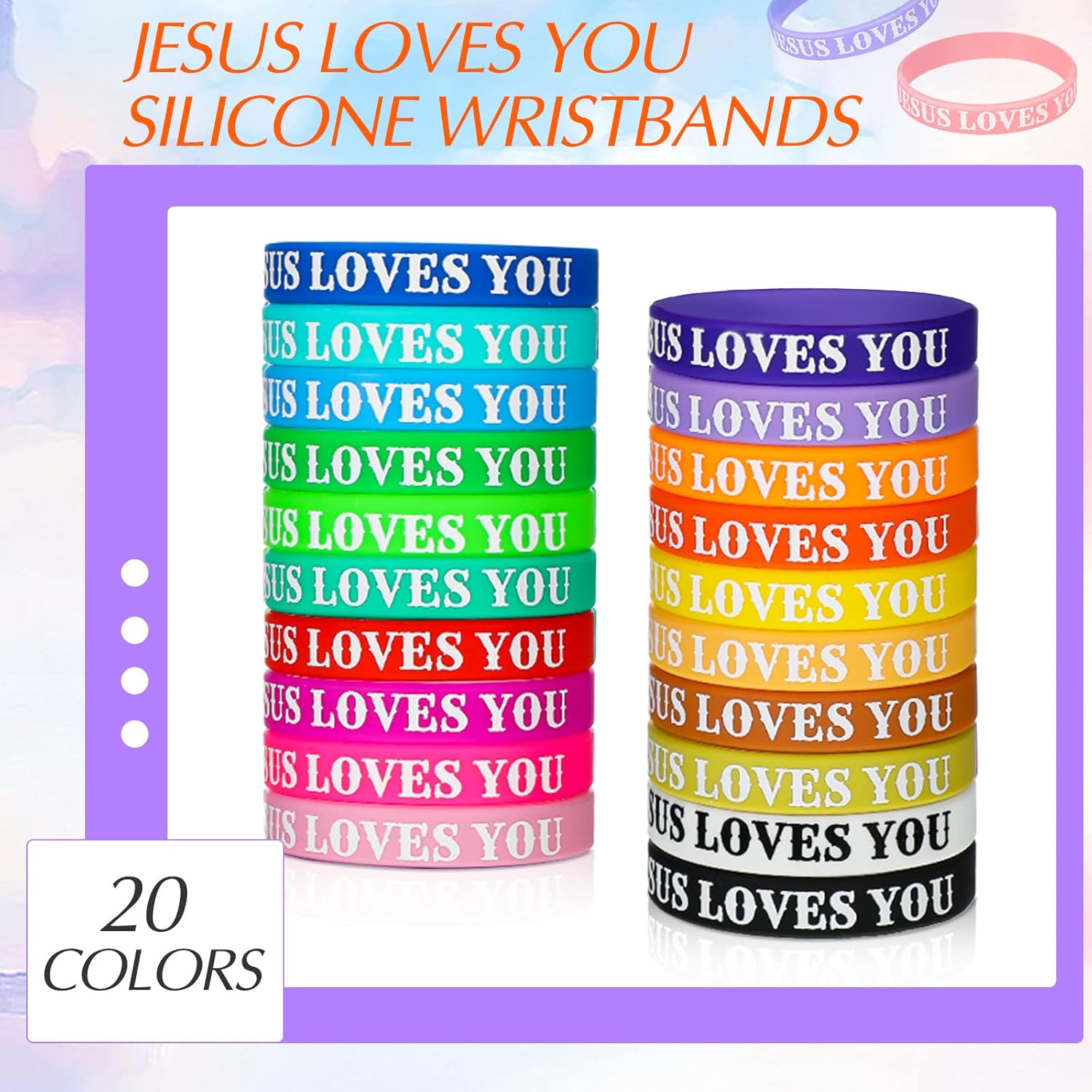 Jerify 200 Pcs Jesus Loves You Silicone Bracelet Summer Wristbands Bulk Bible Verse Rubber Bracelet Religious Colorful Bands for Party Favors Gifts Prizes(Printed) - Image 4
