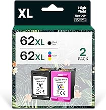 Compatible 62XL Ink Cartridge Replacement for HP Envy 5540 5549 5640 5660 7640 OfficeJet Mobile 250 200 OfficeJet 5740 5741 8040, Black, Tri-color, 2-Pack