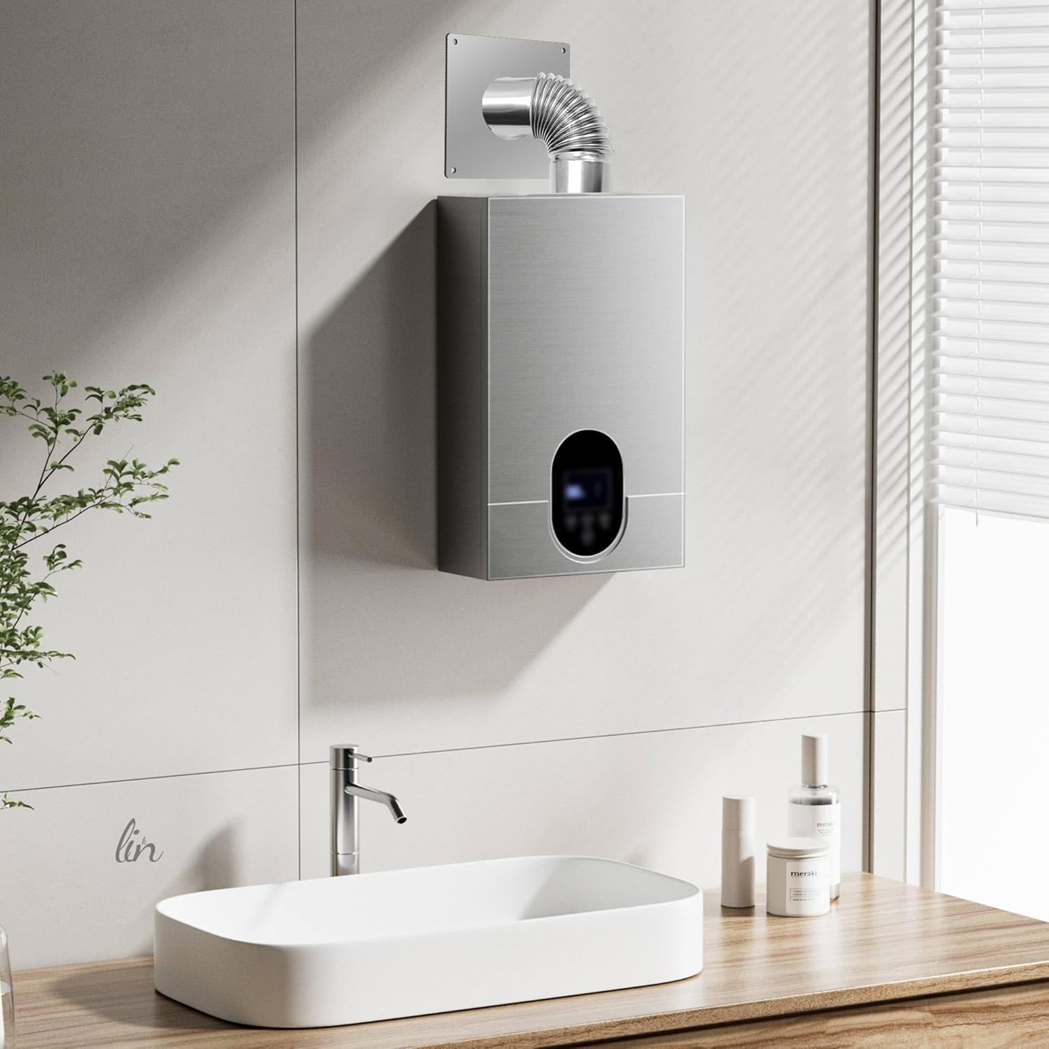 3.15" Thickening Stainless Steel Direct Vent Wall Thimble for Indoor Gas Water Heater, Extendable length from 3.94" to 7.48"