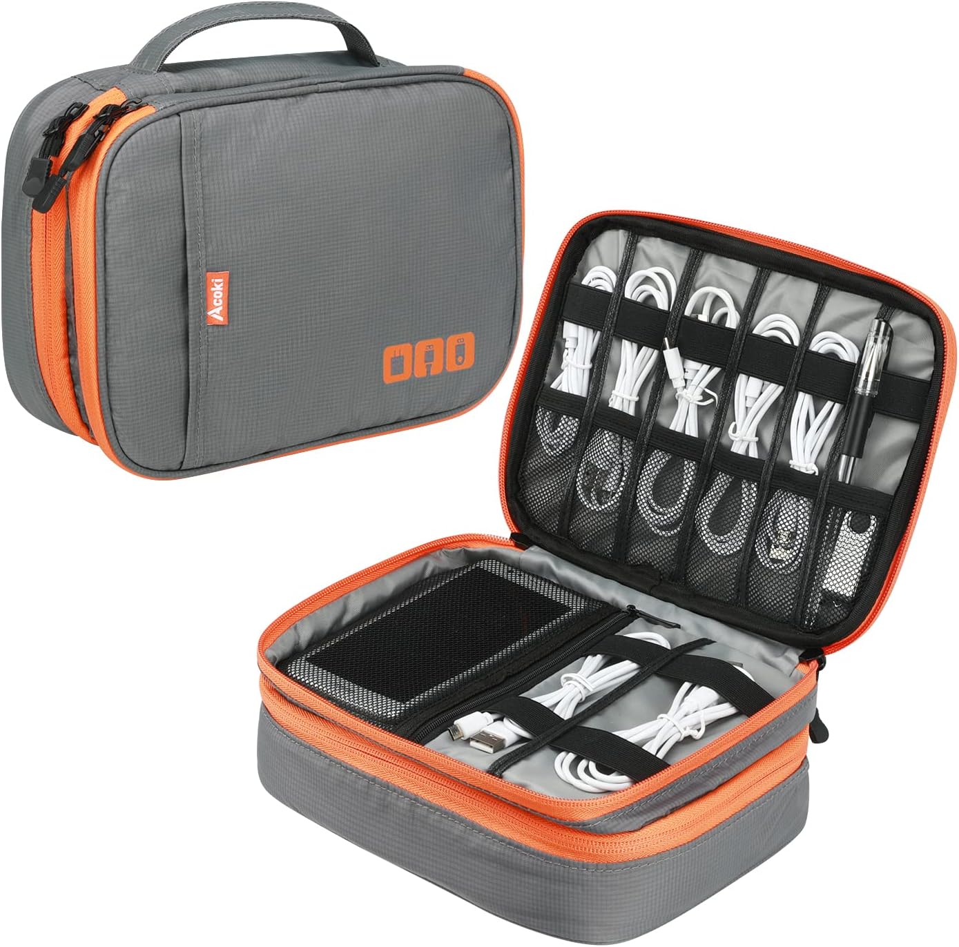 Acoki Travel Carry Bag,Double Layer Electronic Accessories Thicken Cable Organizer Bag Portable Case for Hard Drives, Cables, Kindle, iPad mini-L