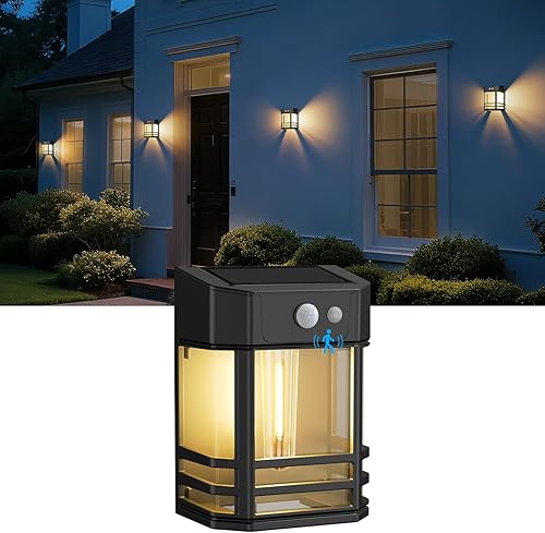 Miniatura 10 de btfarm Luces solares para valla al aire libre, paquete de 4 luces solares con sensor de movimiento del atardecer al amanecer, funciona con energía