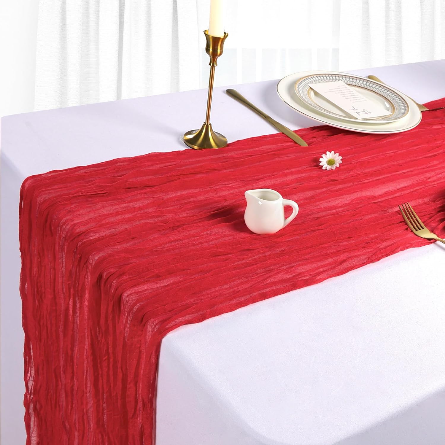 12 Pack Red Cheesecloth Table Runner 10Ft Easter Spring Gauze Cheese Cloth Table Runner 35x120 Inch Boho Sheer Rustic Fabric for Holiday Party Decor Baby Shower Wedding Decorations