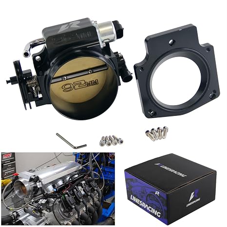 LineRacing 92MM Throttle Body+TPS IAC Throttle Position Sensor+Throttle Body Spacer Adapter for Chevy GM Gen III LSX LS LS1 LS2 LS7