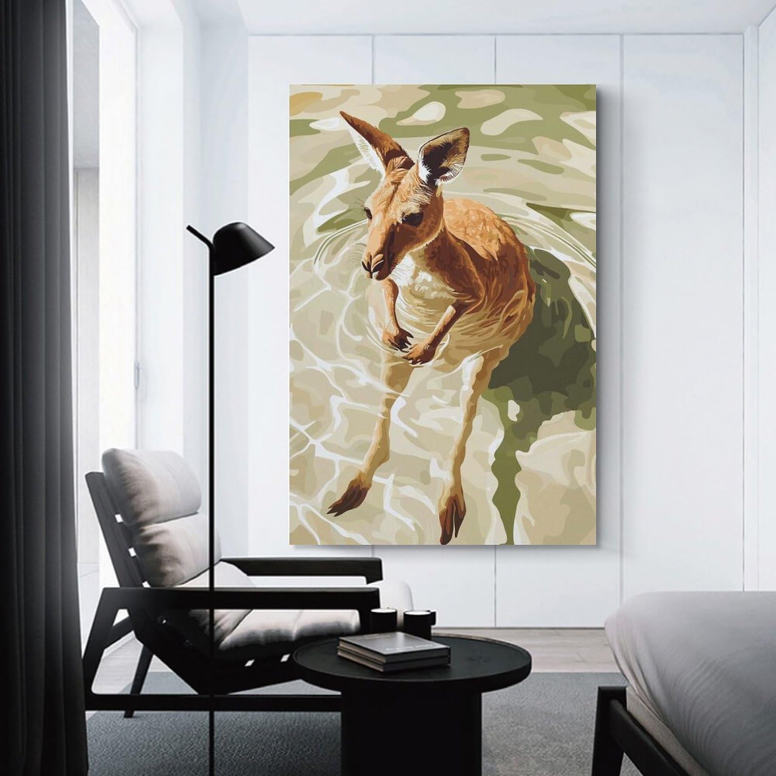 Junmoney Canvas Wall Picture Kangaroo in Water Digital Art, 12x18inch(30x45cm), for Study, Office Or Focused Interiors, Wall Art That Adds Style to Work Areas