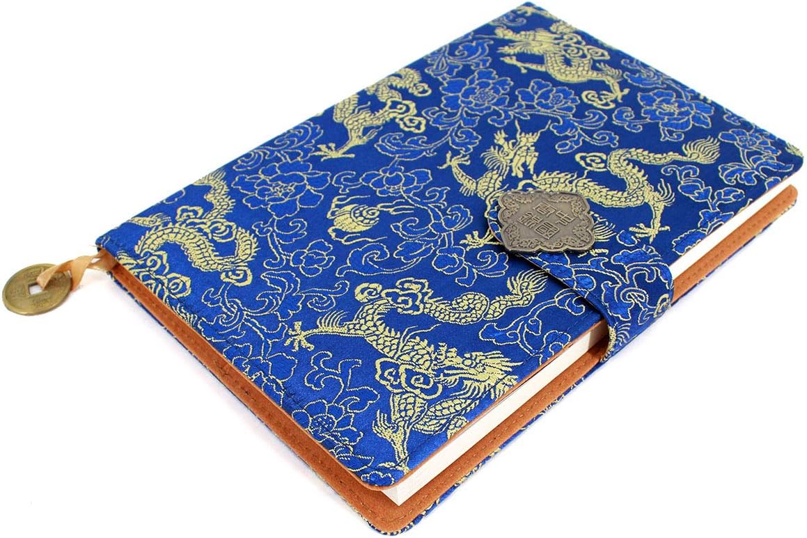 Hoce Vintage Refillable Silk Notebook Lined Journal with Pockets Gift Notebook for Men Women, Gold Dragon