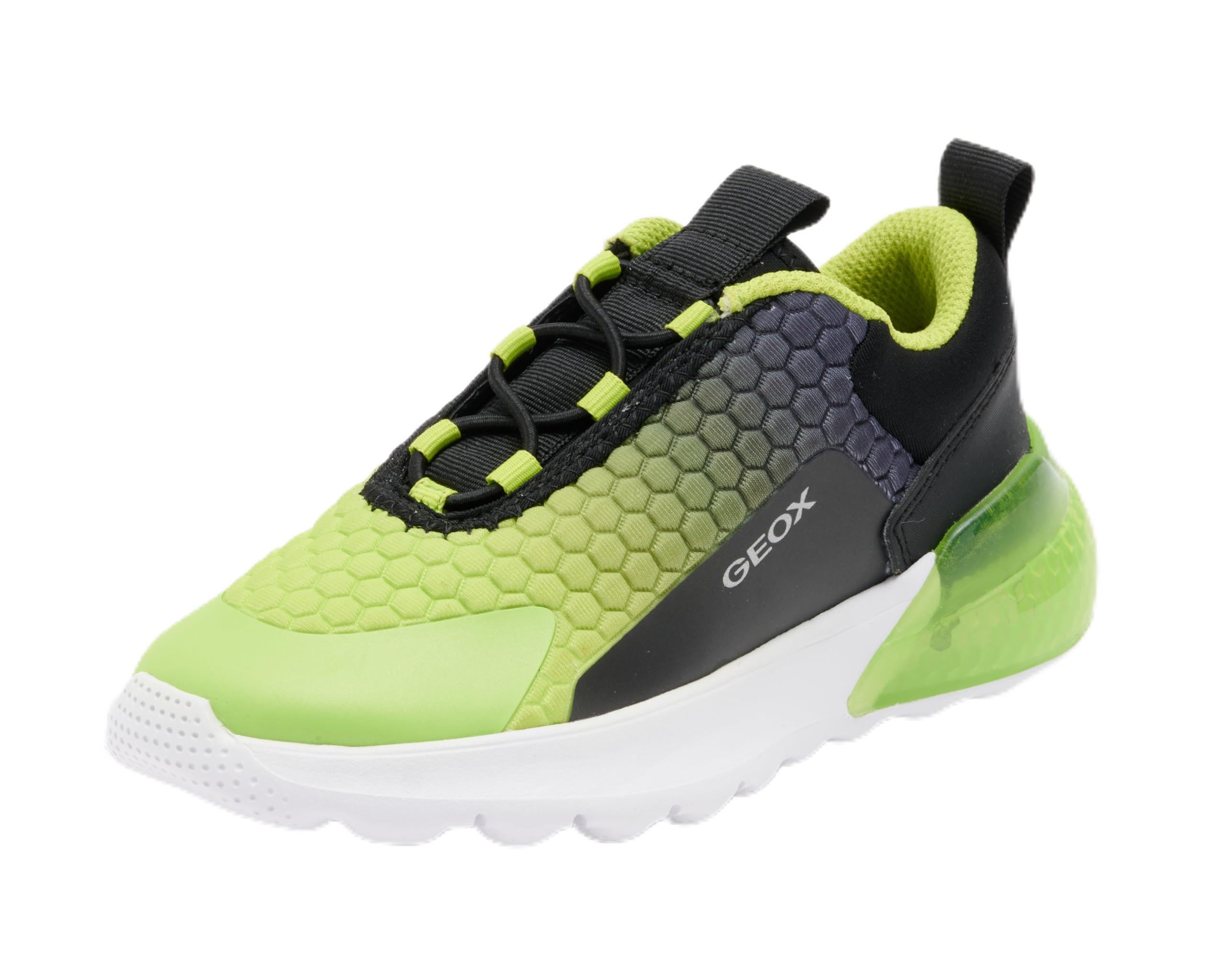 Geox Boys J Activart Illuminus Sneaker, Black Lime, 10 UK Child