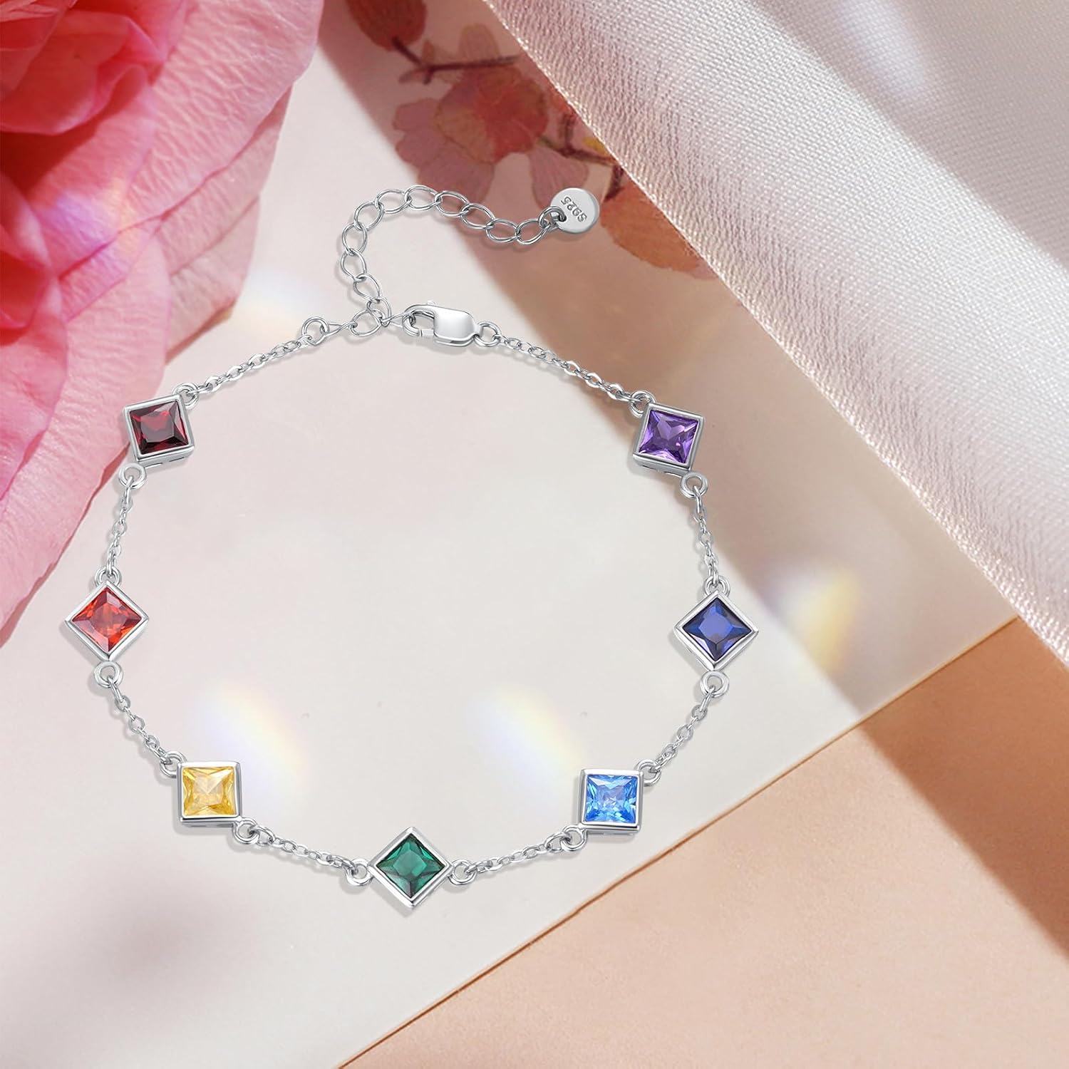 MEDWISE Chakra Bracelet Sterling Silver 7 Chakra Yoga Bracelet Wrist Link Bracelet Birthday Christmas Gifts for Women Wife Girlfriend