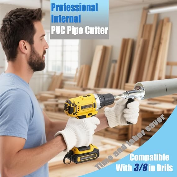 Inside Pipe Cutter for PVC Pipe, Cutter Tool with Fixed Handle Set, 7 Inch Adjustable Cutting Depth, 5pcs Saw Tooth Blades with 0.315 Hex Key Shaft, Plumbing Internal Plastic Pipe Cutter Set
