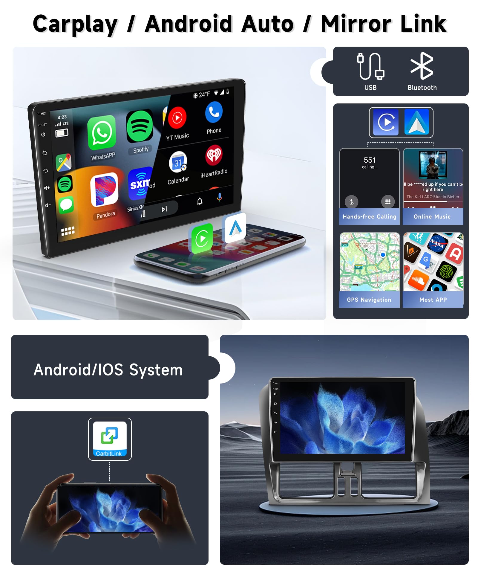 8 CORE 6G+128G Autoradio Android 13 per Volvo XC60 2008-2013, 9 Pollice HD IPS Touchscreen Stereo Auto co Carplay Android Auto senza Fili GPS DSP Wi-Fi Bluetooth Radio FM RDS Retrocamera