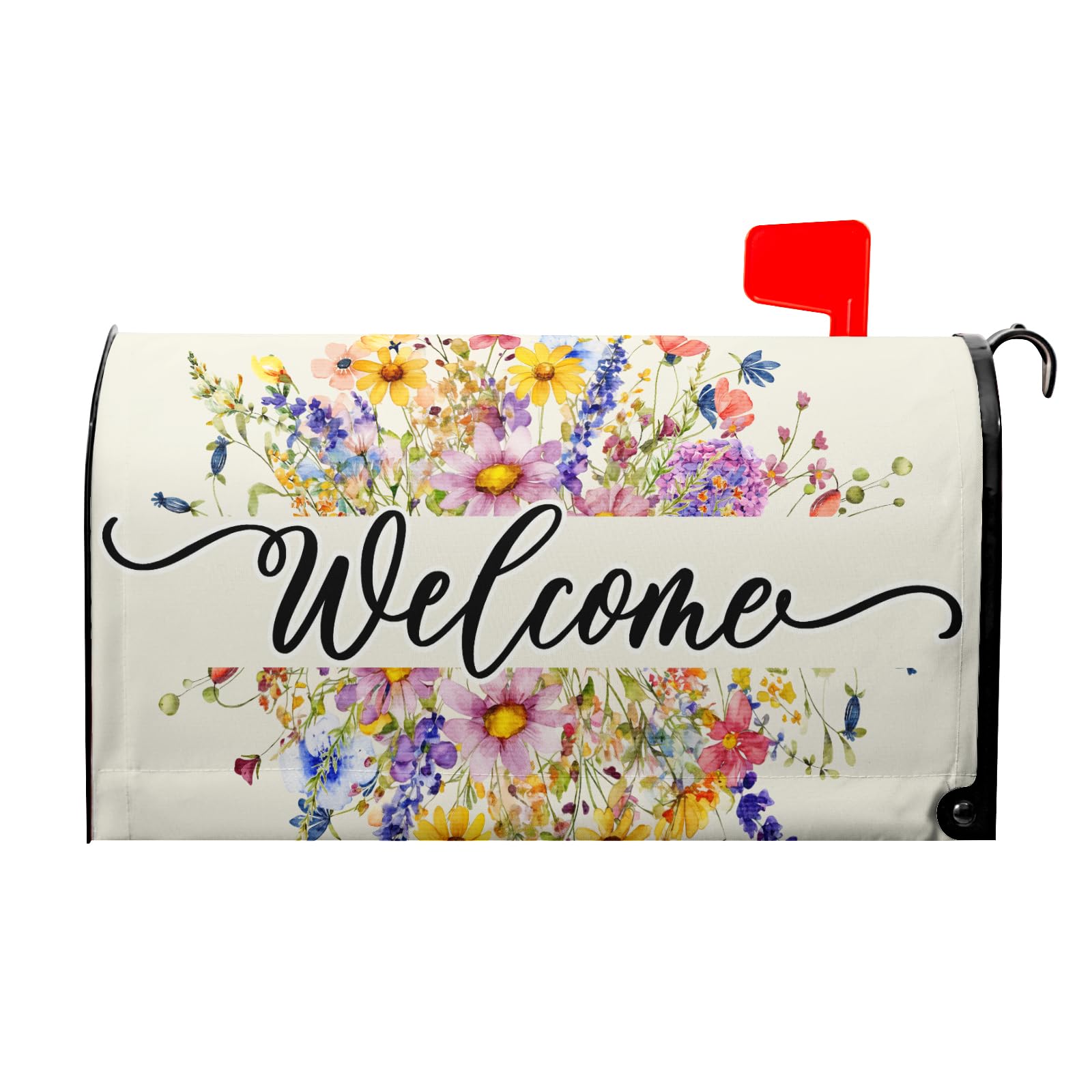Kawani Spring Summer Floral Wreath Mailbox Covers Magnetic Large Size 25"X21" Farmhouse Spring Wildflowers Mailbox Cover Welcome Decoration Mailbox Post Letter Box Cover Wrap for Outdoor Gardern Yard