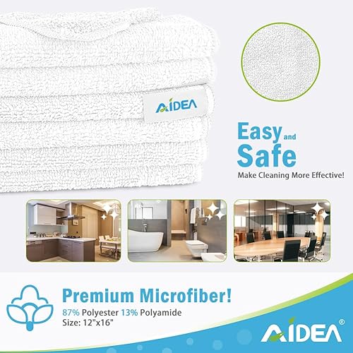 Miniatura 2 de AIDEA Paños de limpieza de microfibra blanca, 8 unidades, trapos de limpieza suaves y absorbentes, sin pelusas, sin manchas, para casa, cocina,