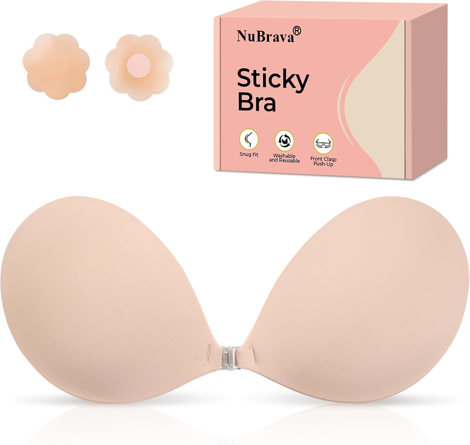 Strapless Sticky Bra Push Up for Women, Adhesive Silicone No Show Bra for Backless Dress, Invisible Reusable V Shape
