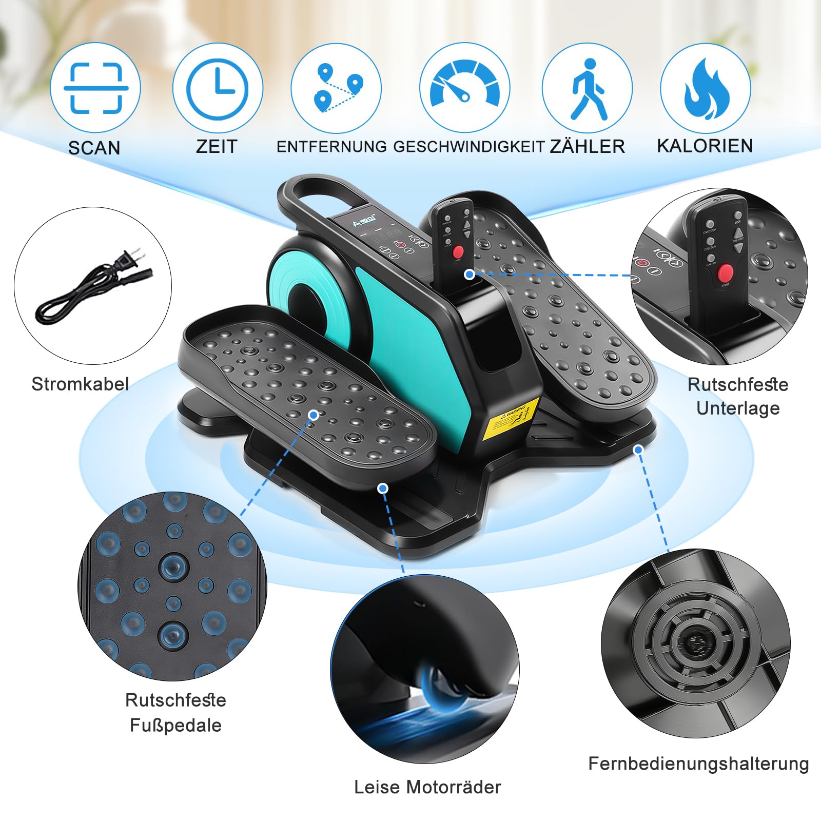 Untertisch Ellipsentrainer, Elektrischer Sitz-Pedaltrainer mit Fernbedienung, Mini Stepper für das Training, Einstellbare Geschwindigkeiten, Beintrainer für Senioren und Erwachsene